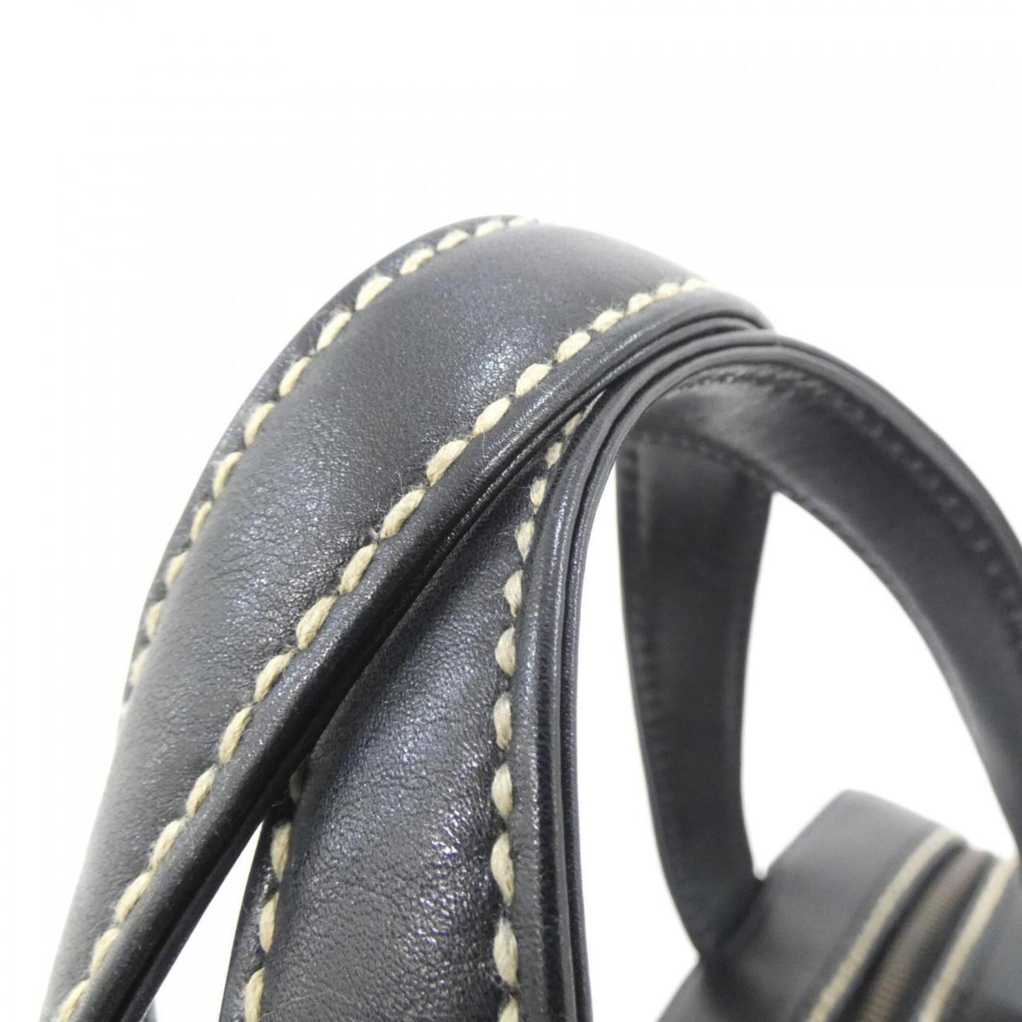 Chanel Beige Black Leather Handbag Pouch (Pre-Owned)