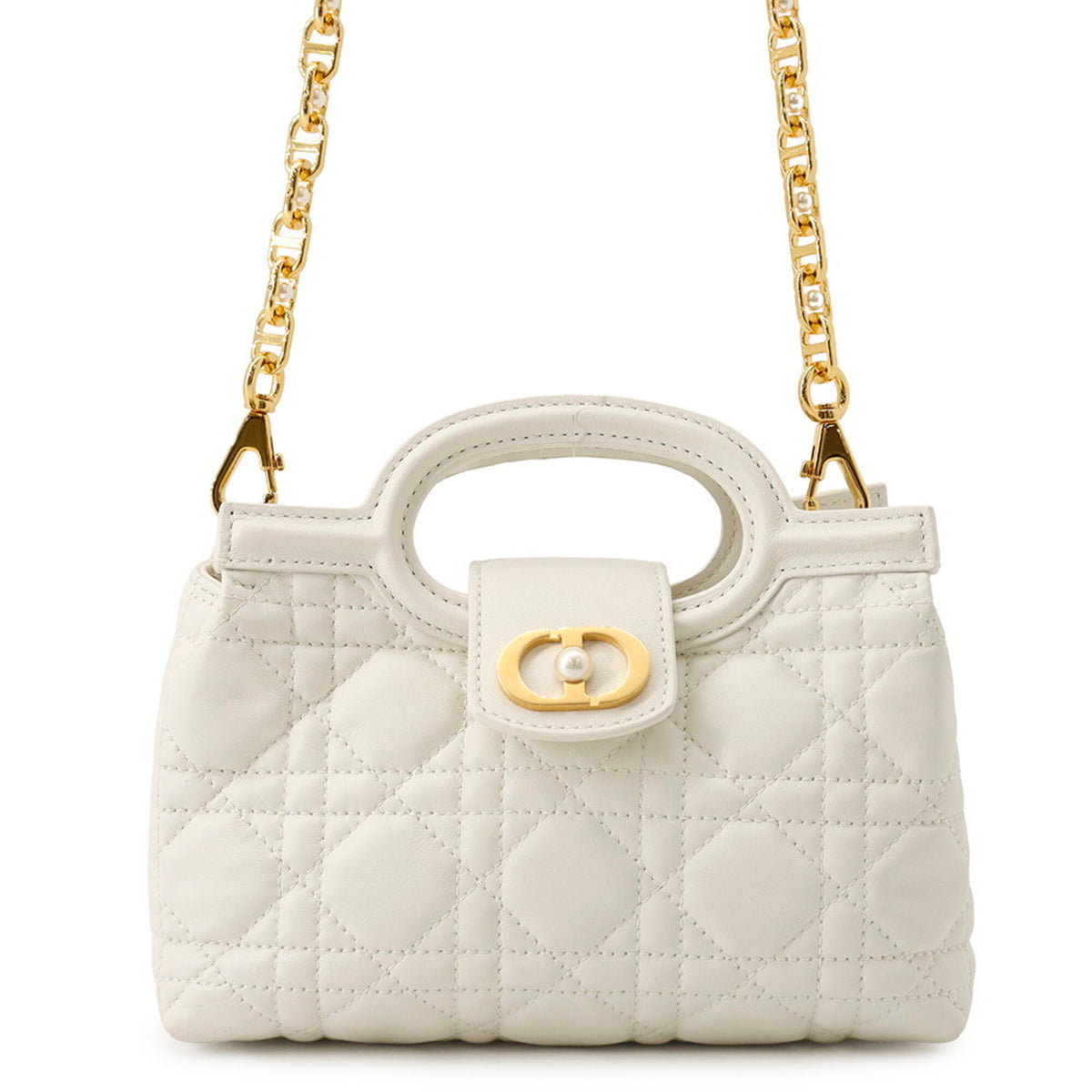 Christian Dior White Leather Artificial Pearl Handbag (Pre-Owned)