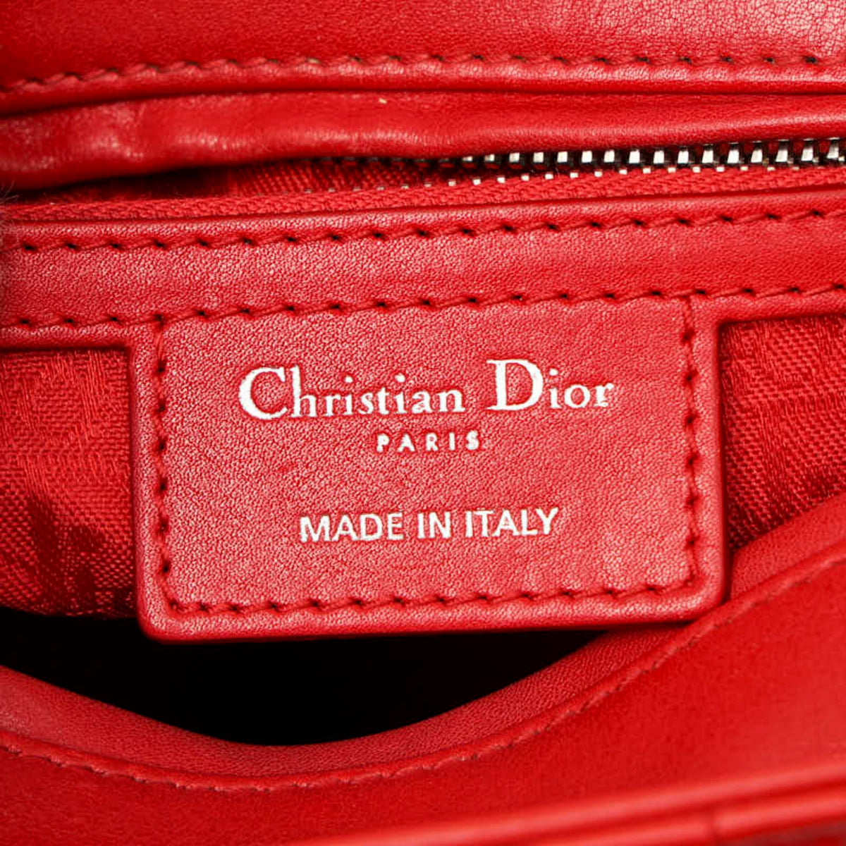 Christian Dior Lady Dior Red Color Leather Handbag Shoulder Bag (Pre-Owned)
