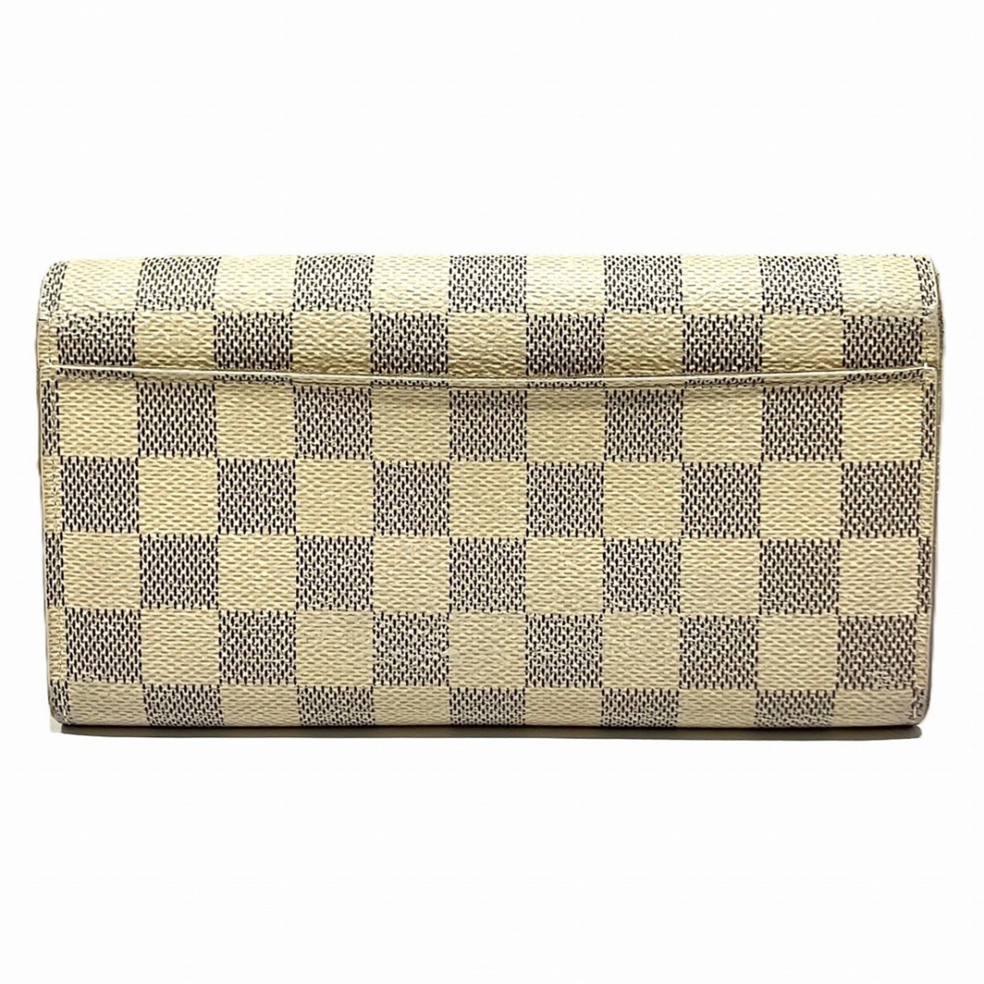 Louis Vuitton Damier Azur White Leather Long Wallet (Bi-Fold) (Pre-Owned)