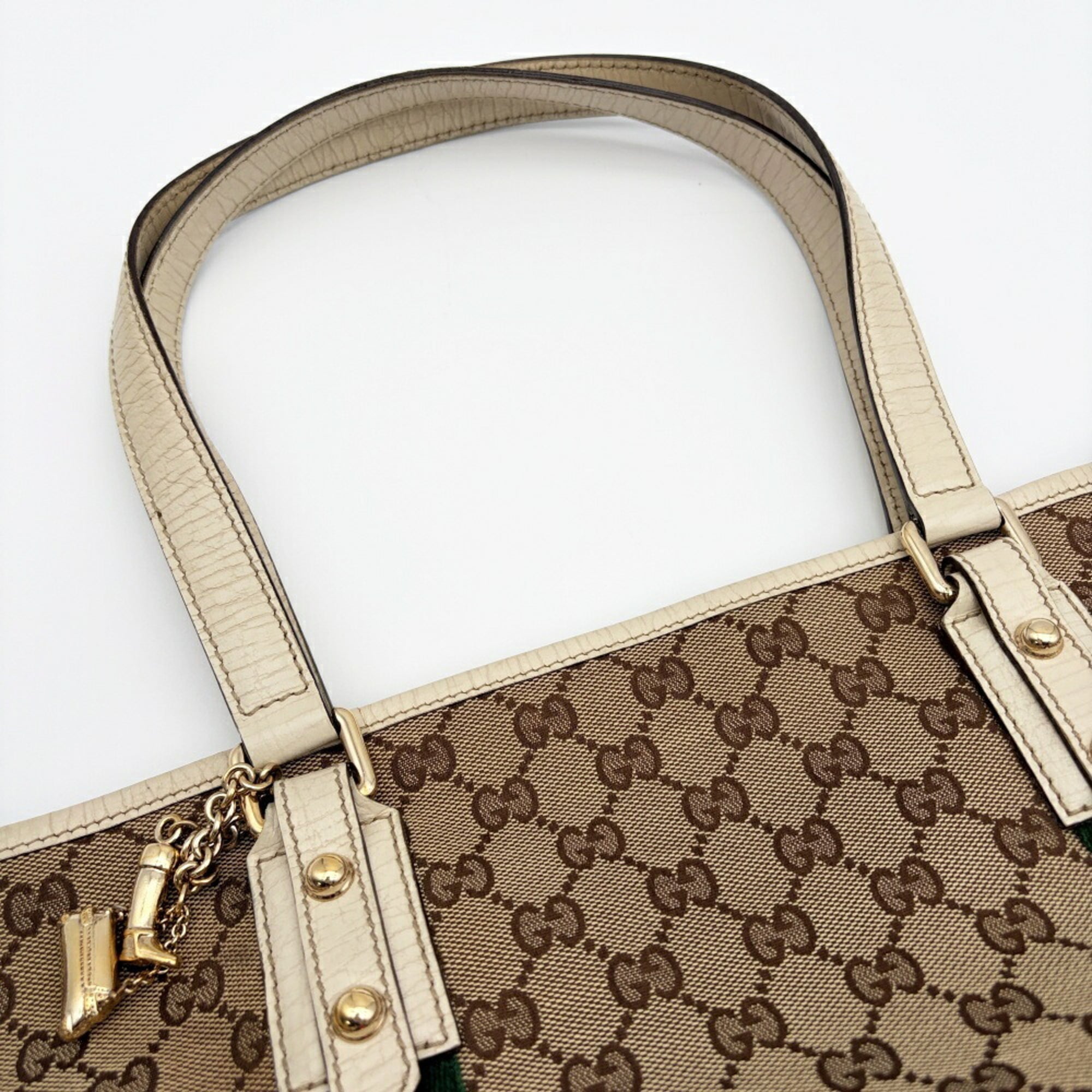 Gucci Ivory Gg Canvas Leather Tote Bag (Pre-Owned)