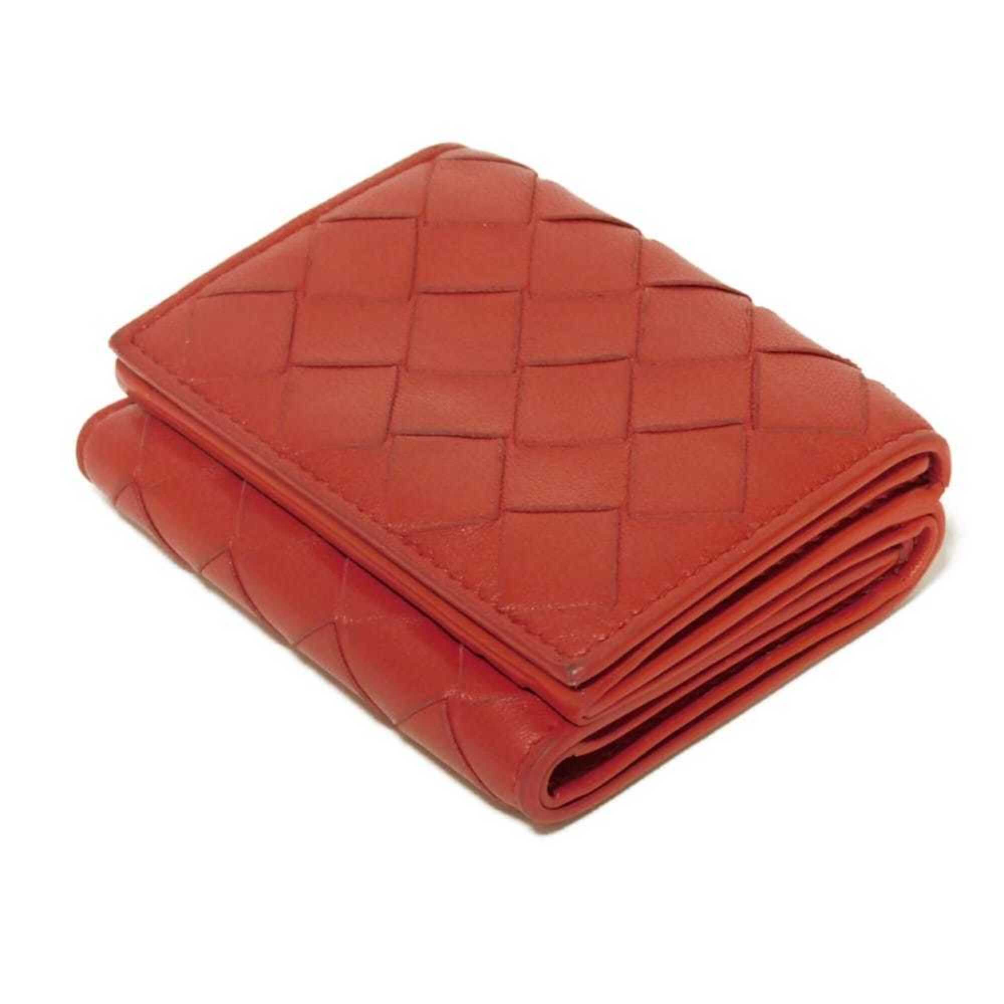 Bottega Veneta Red Color Leather Wallet (Tri-Fold) (Pre-Owned)