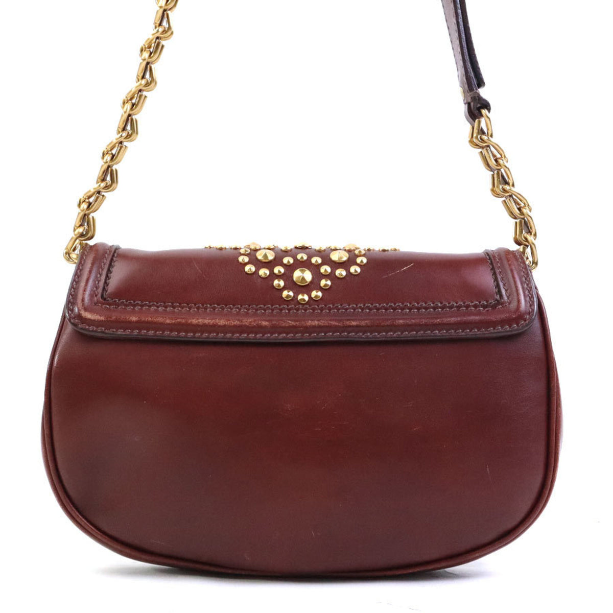 Miu Miu Brown Gold Leather Metal Shoulder Bag (Pre-Owned)