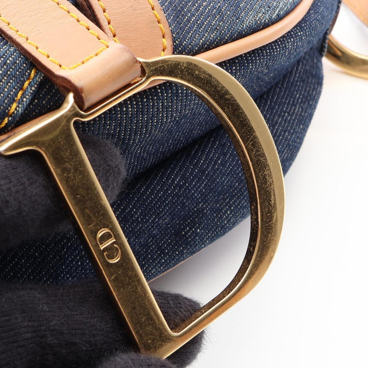 Christian Dior Brown Navy Denim Leather Handbag Saddle Bag (Pre-Owned)