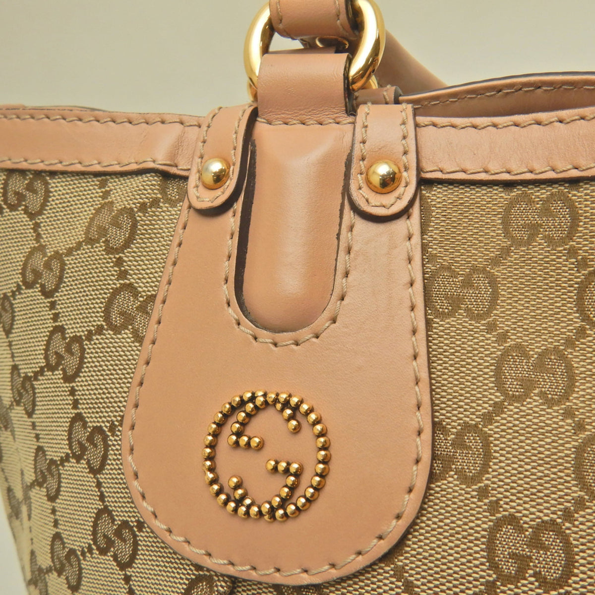 Gucci Beige Yellow Gg Canvas Leather Tote Bag (Pre-Owned)