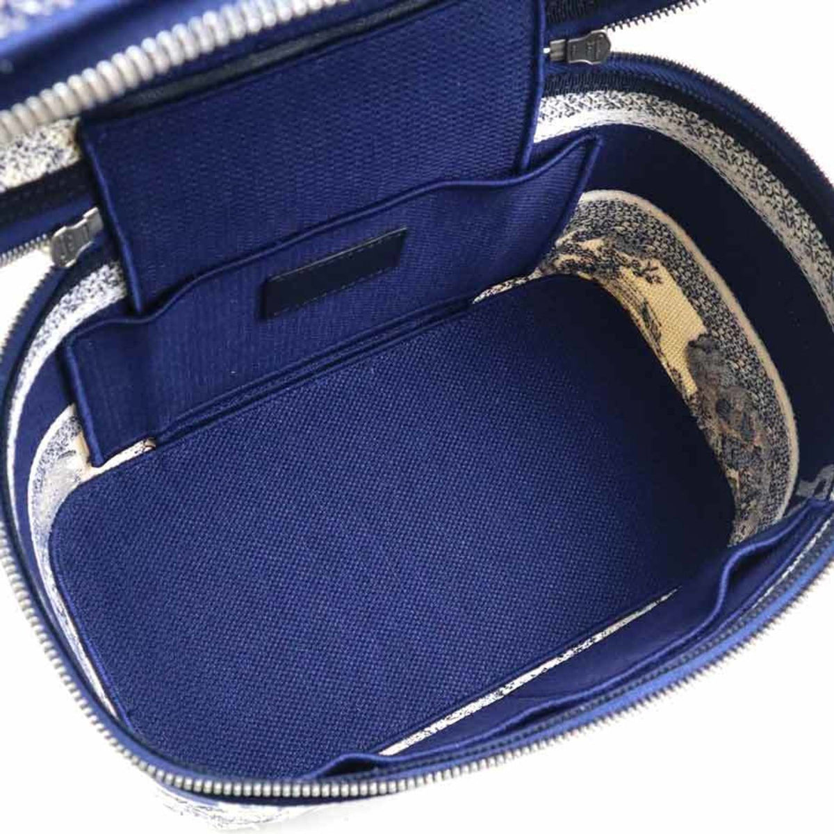 Christian Dior Navy White Canvas Handbag Vanity Bag (Pre-Owned)