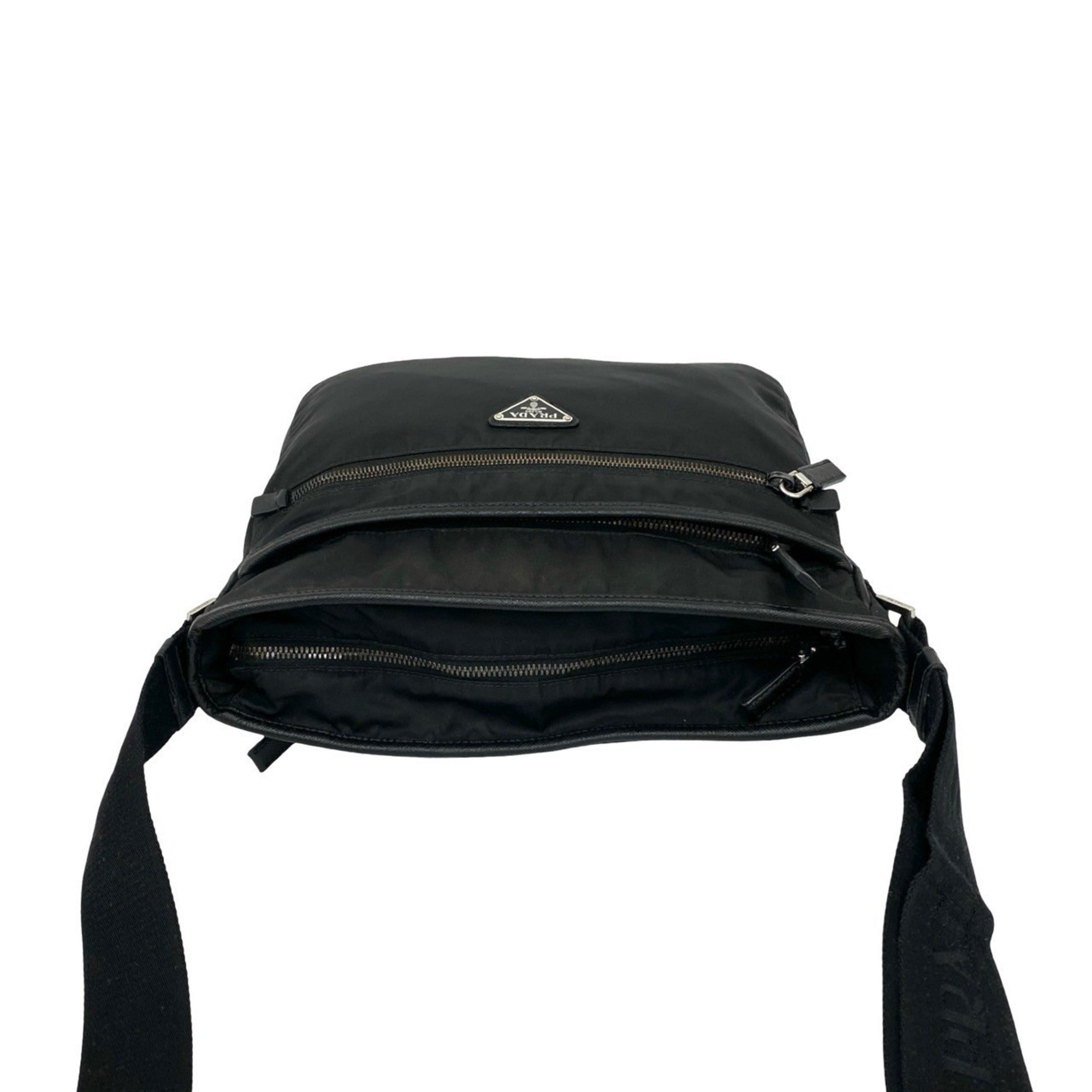 Prada Black Nylon Leather Messenger Bag Shoulder Bag (Pre-Owned)
