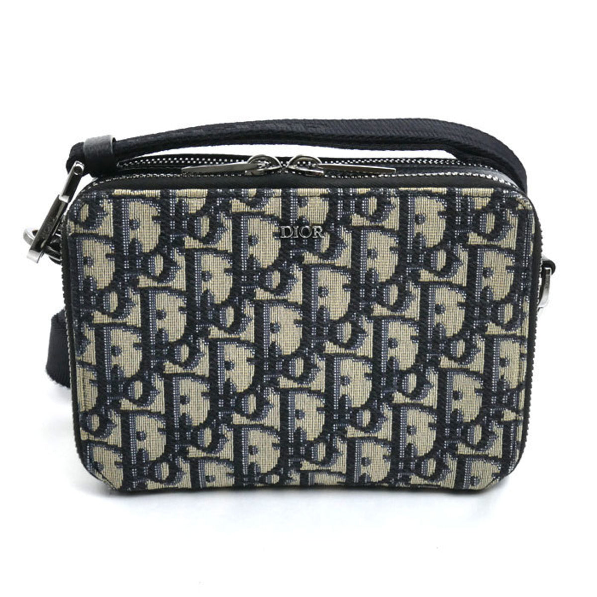 Christian Dior Beige Navy Jacquard Shoulder Bag (Pre-Owned)