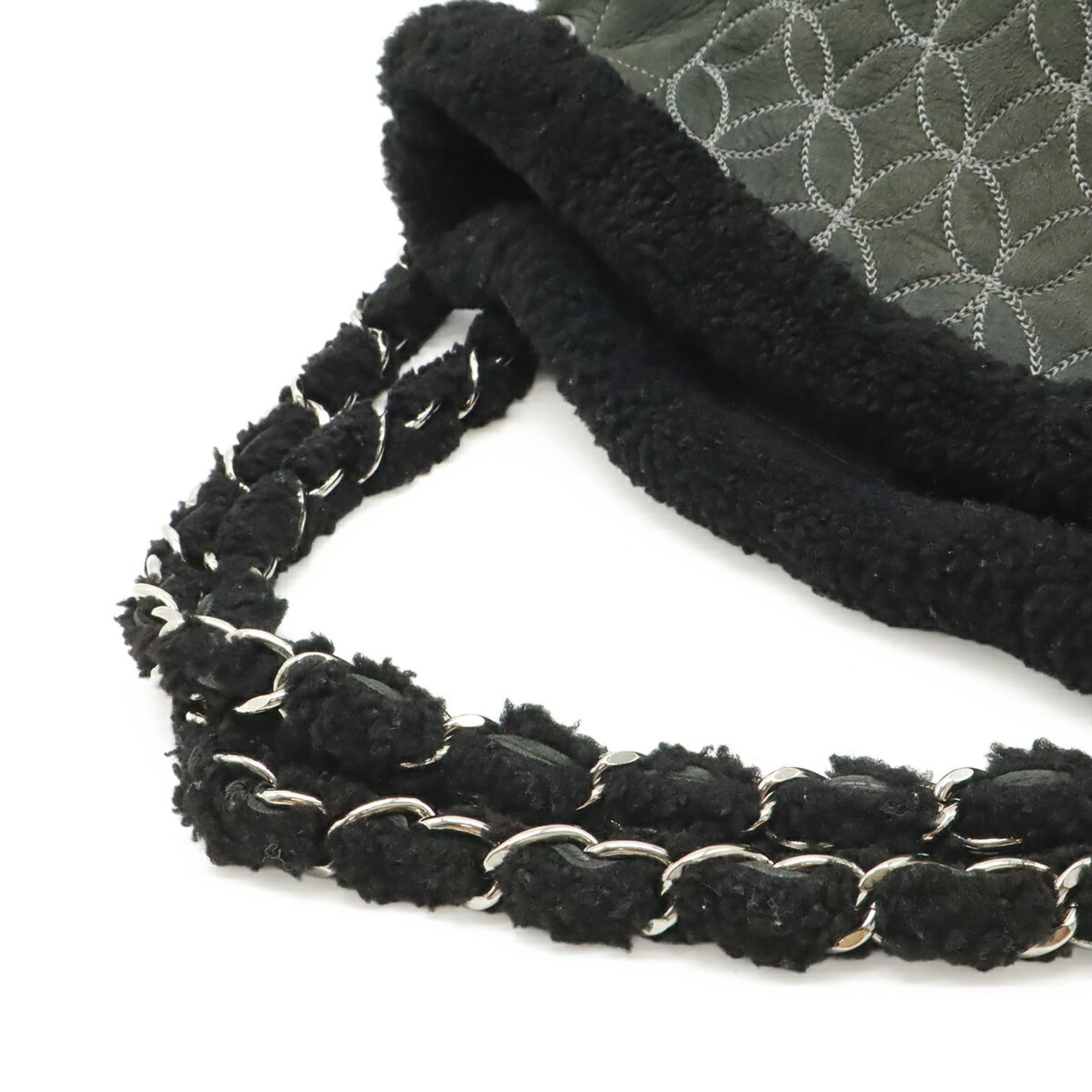 Chanel Mouton Black Gray Leather Shoulder Bag (Pre-Owned)