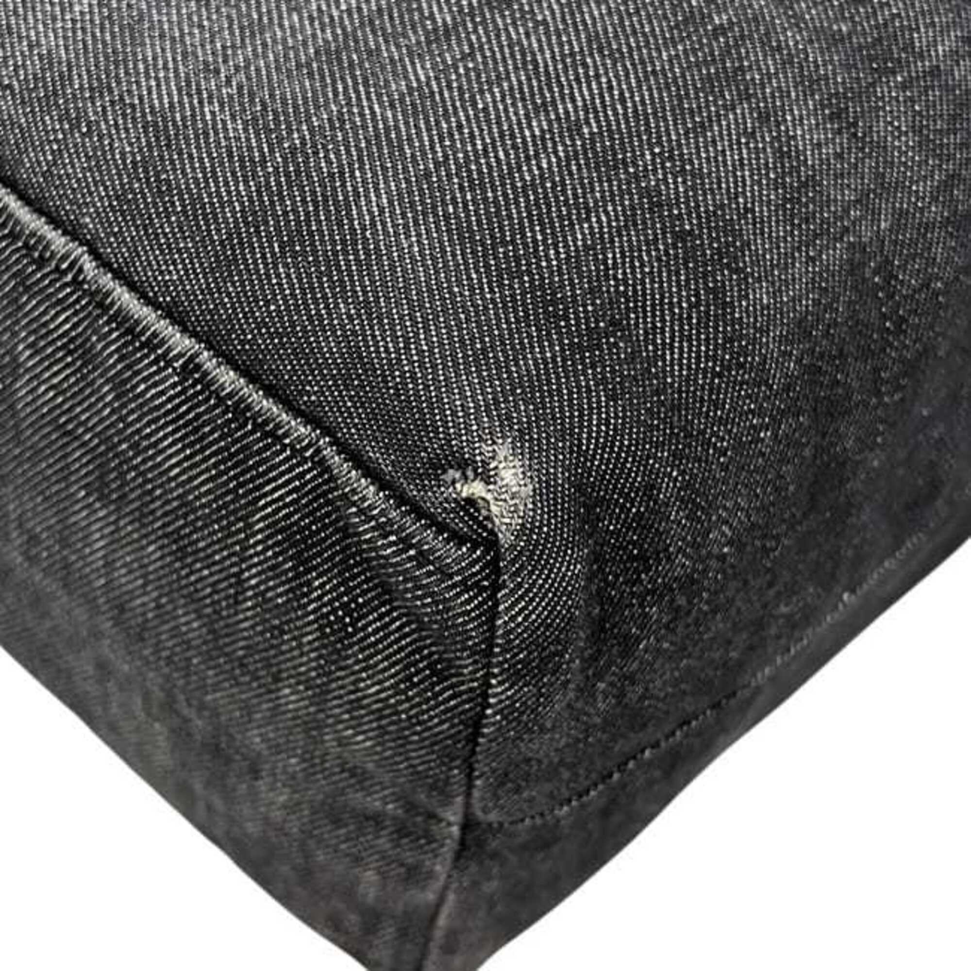 Prada Black Gray Denim Leather Shoulder Bag (Pre-Owned)