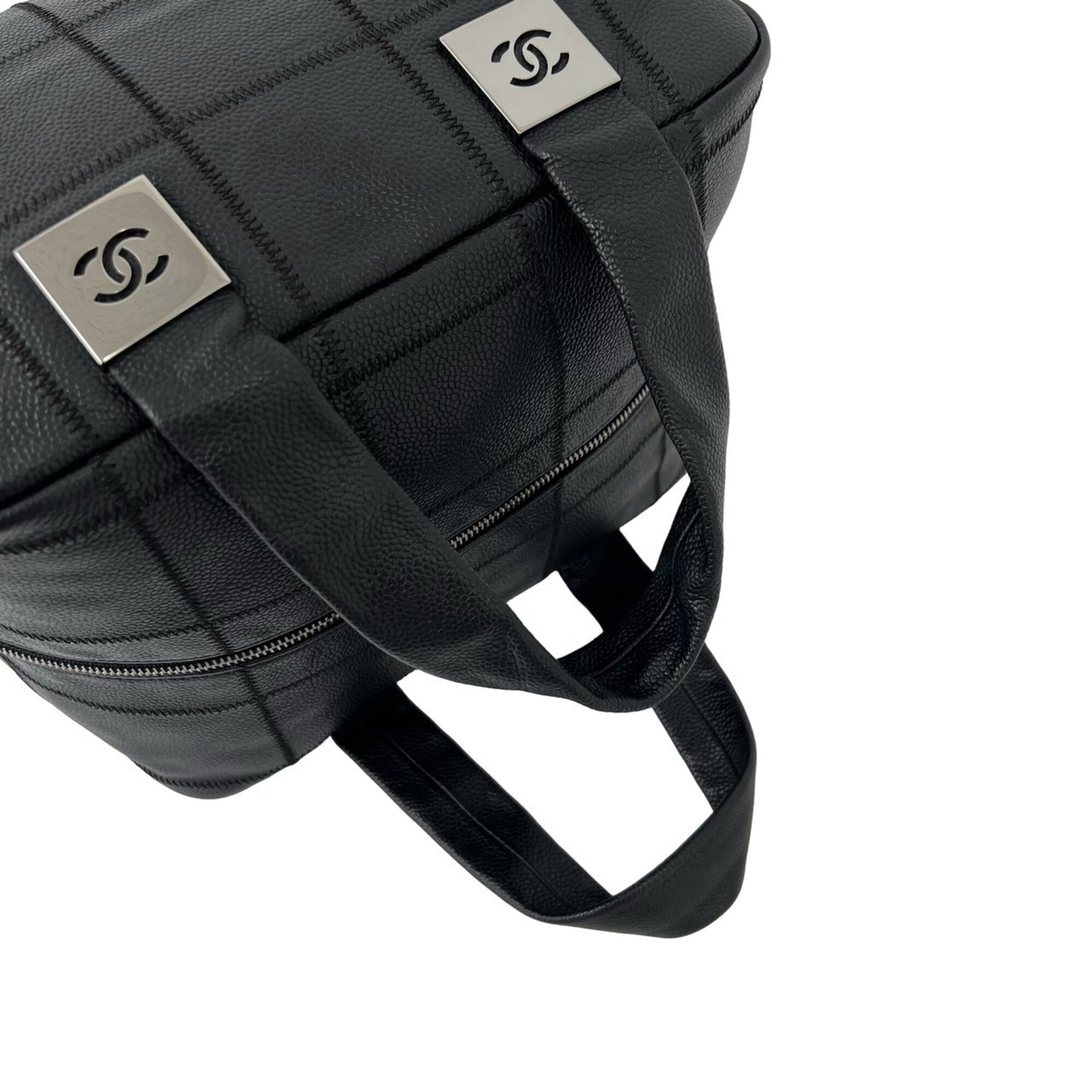 Chanel Black Grained Calfskin Boston Bag Handbag (Pre-Owned)