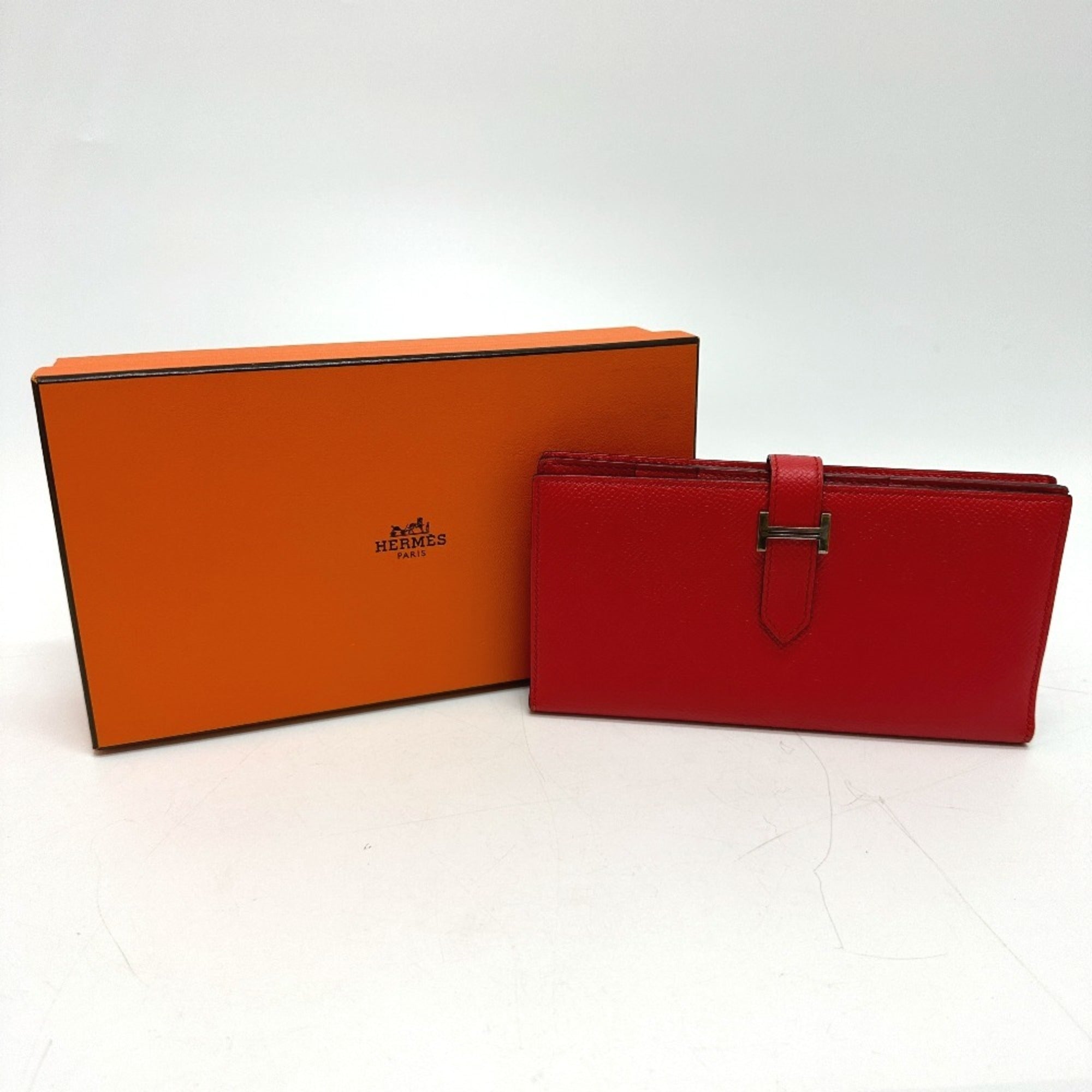 Hermes Red Color Epsom Leather Long Wallet (Bi-Fold) (Pre-Owned)