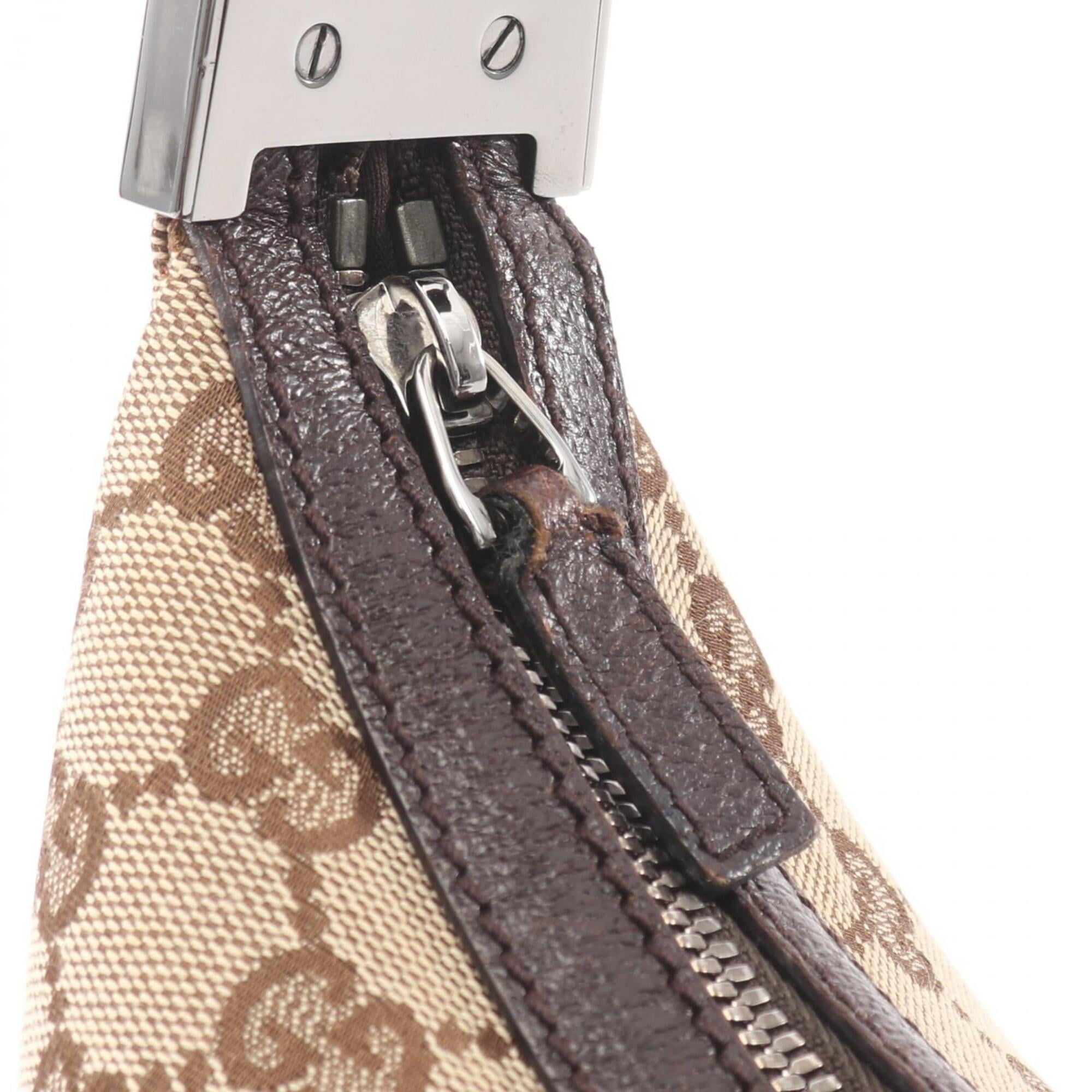 Gucci Beige Brown Canvas Leather Handbag Shoulder Bag (Pre-Owned)