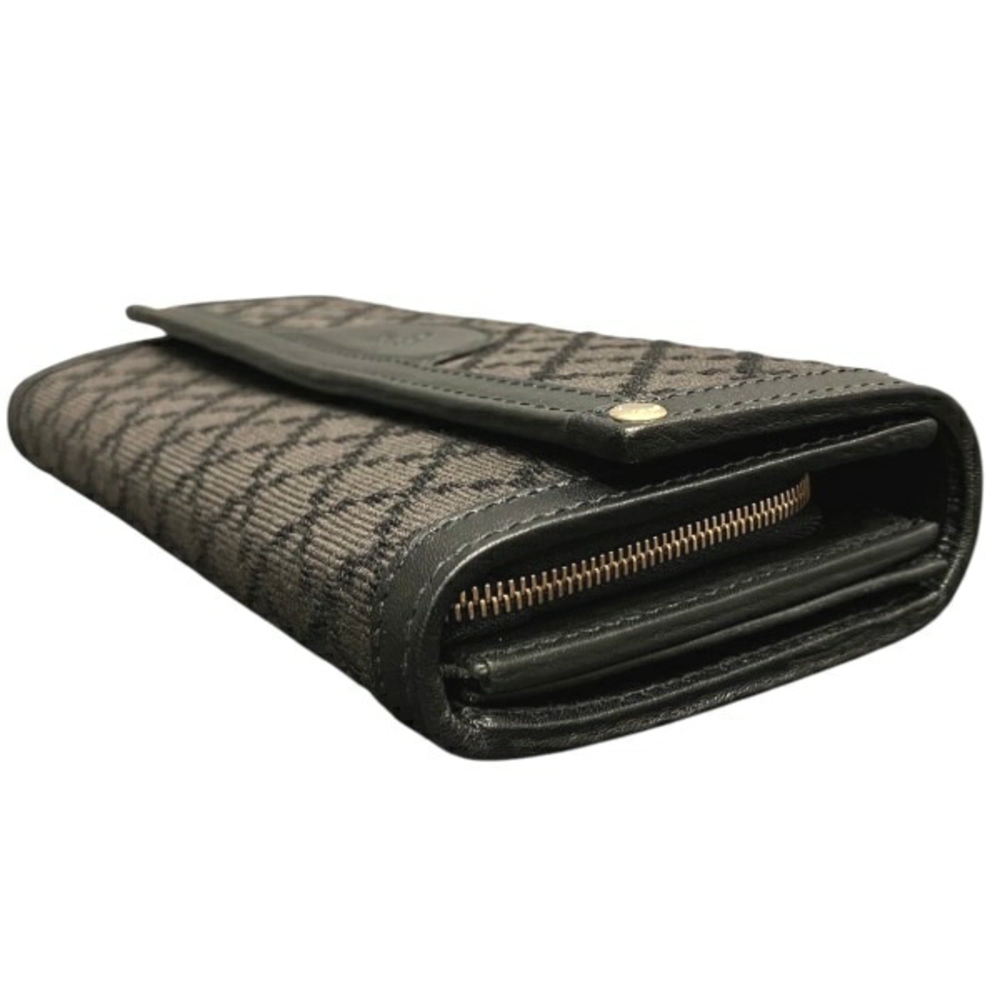 Gucci Black Leather Canvas Long Wallet (Bi-Fold) (Pre-Owned)