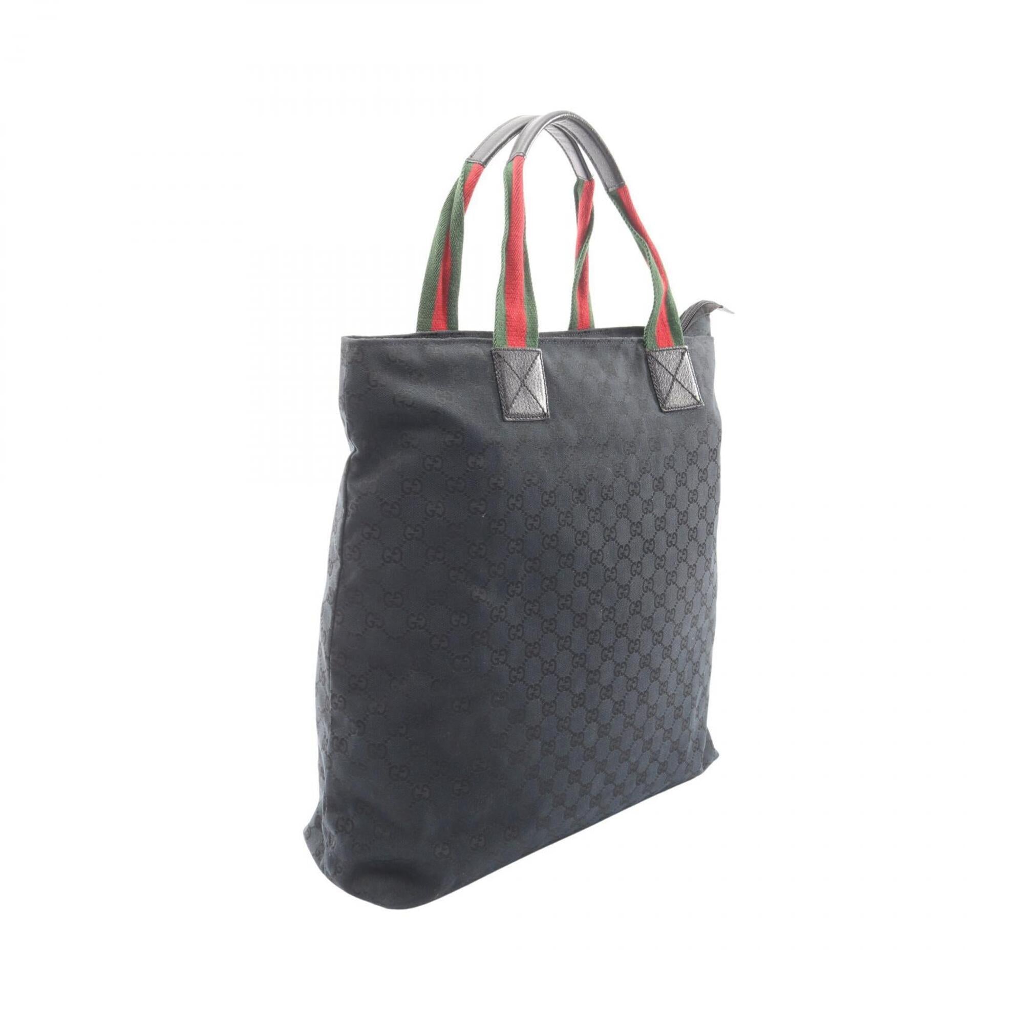 Gucci Black Green Red Color Canvas Leather Handbag Tote Bag (Pre-Owned)