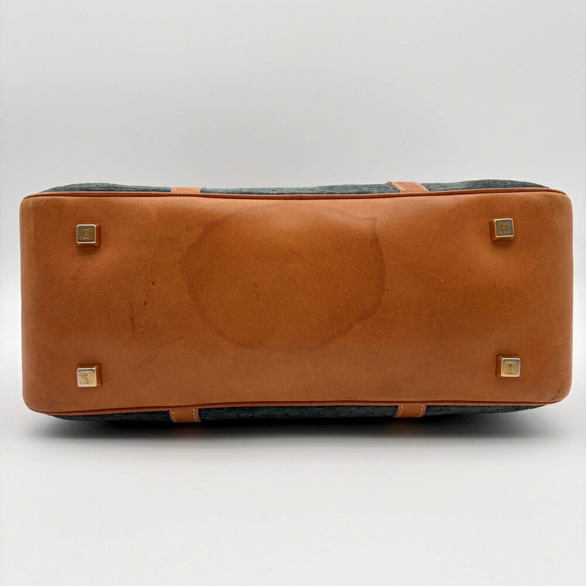 Celine Macadam Brown Navy Suede Leather Boston Bag (Pre-Owned)