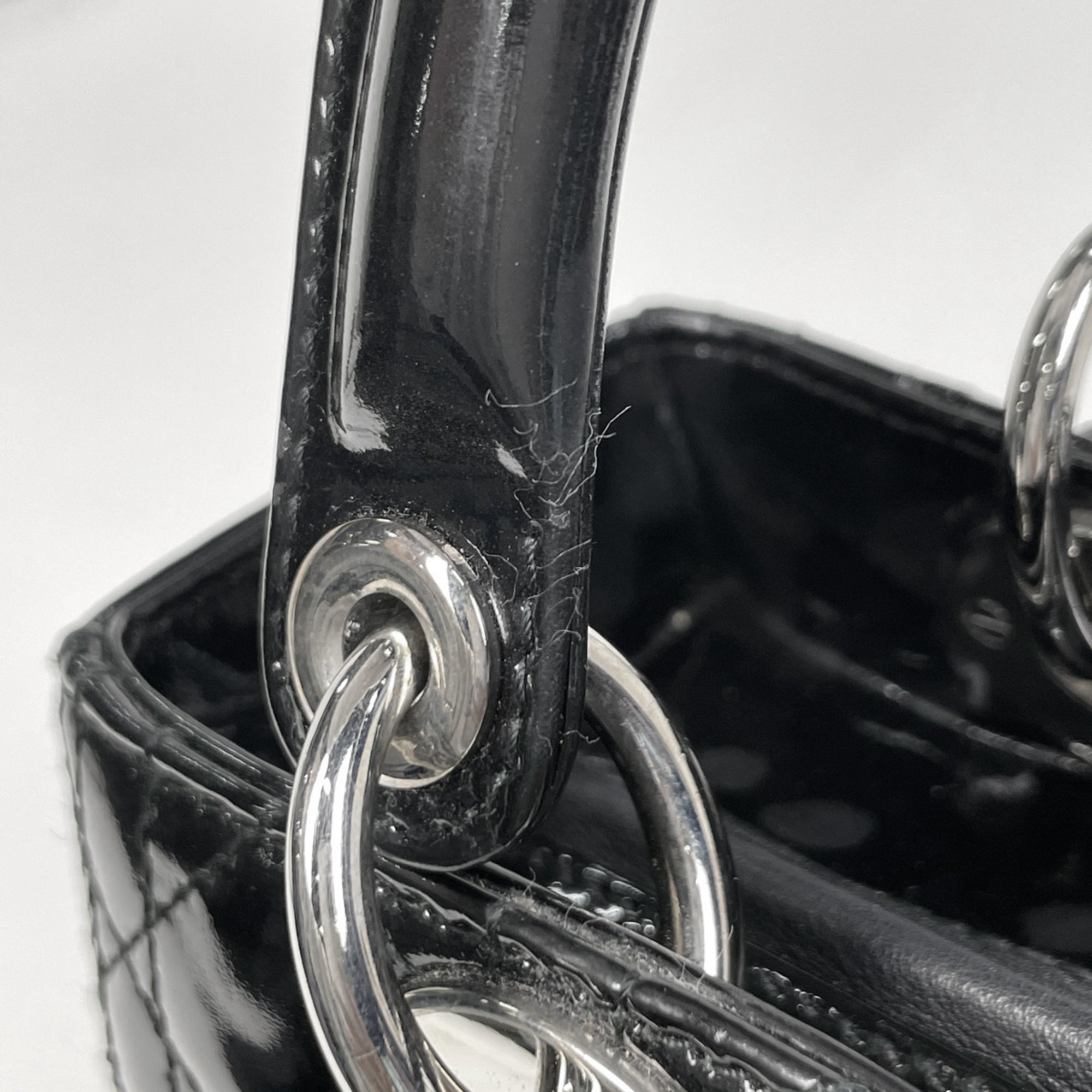Christian Dior Lady Dior Black Patent Leather Handbag (Pre-Owned)