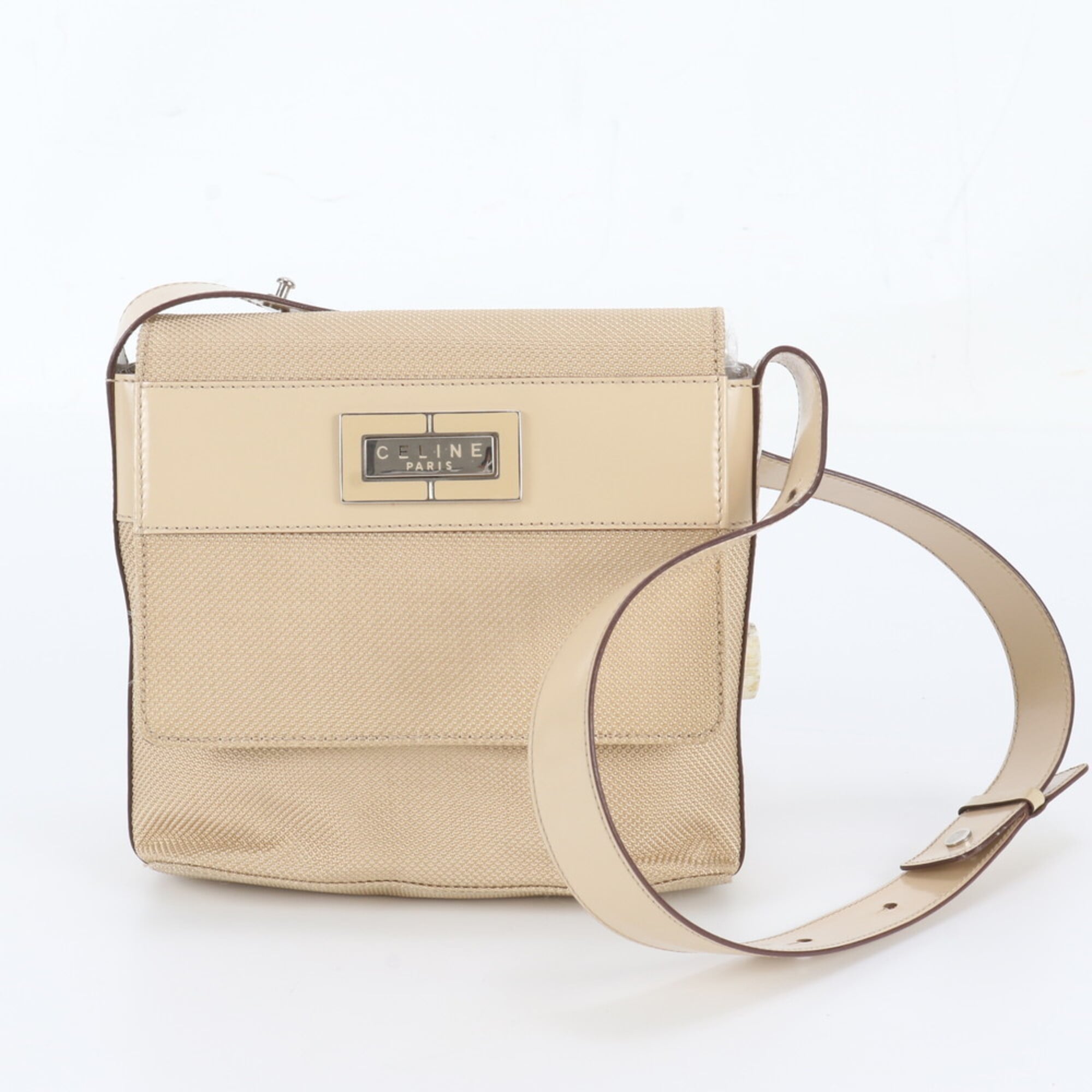 Celine Beige Leather Canvas Crossbody Bag Handbag Shoulder Bag Tote Bag (Pre-Owned)