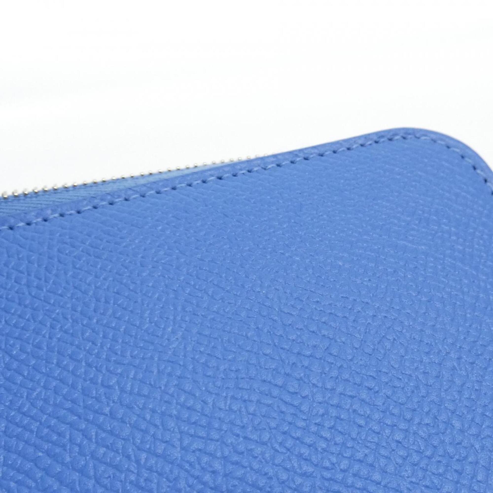 Hermes Blue Epsom Leather Silk Long Wallet (Bi-Fold) (Pre-Owned)
