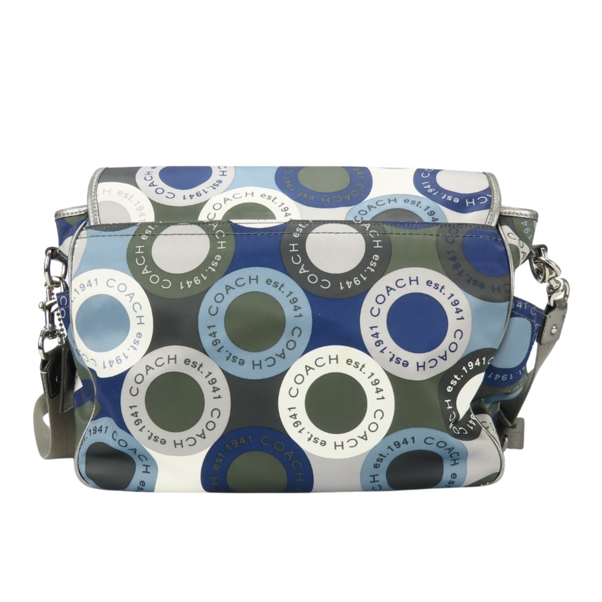 Coach Blue Gray Multi-Color Silver Nylon Leather Shoulder Bag (Pre-Owned)