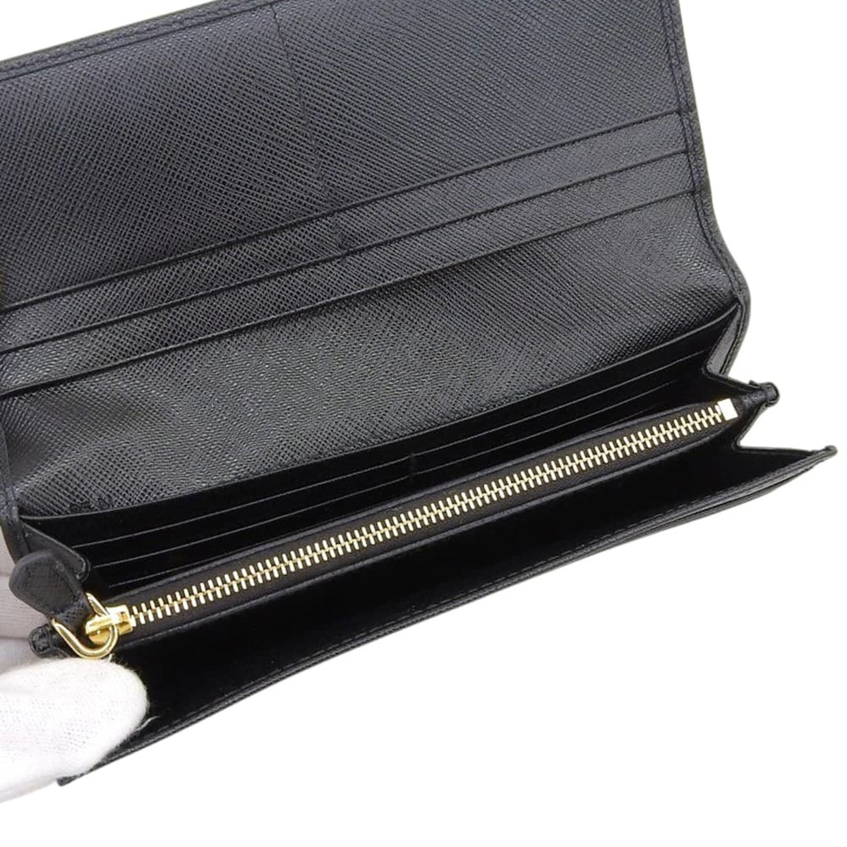 Prada Black Saffiano Triangle Long Wallet (Bi-Fold) (Pre-Owned)