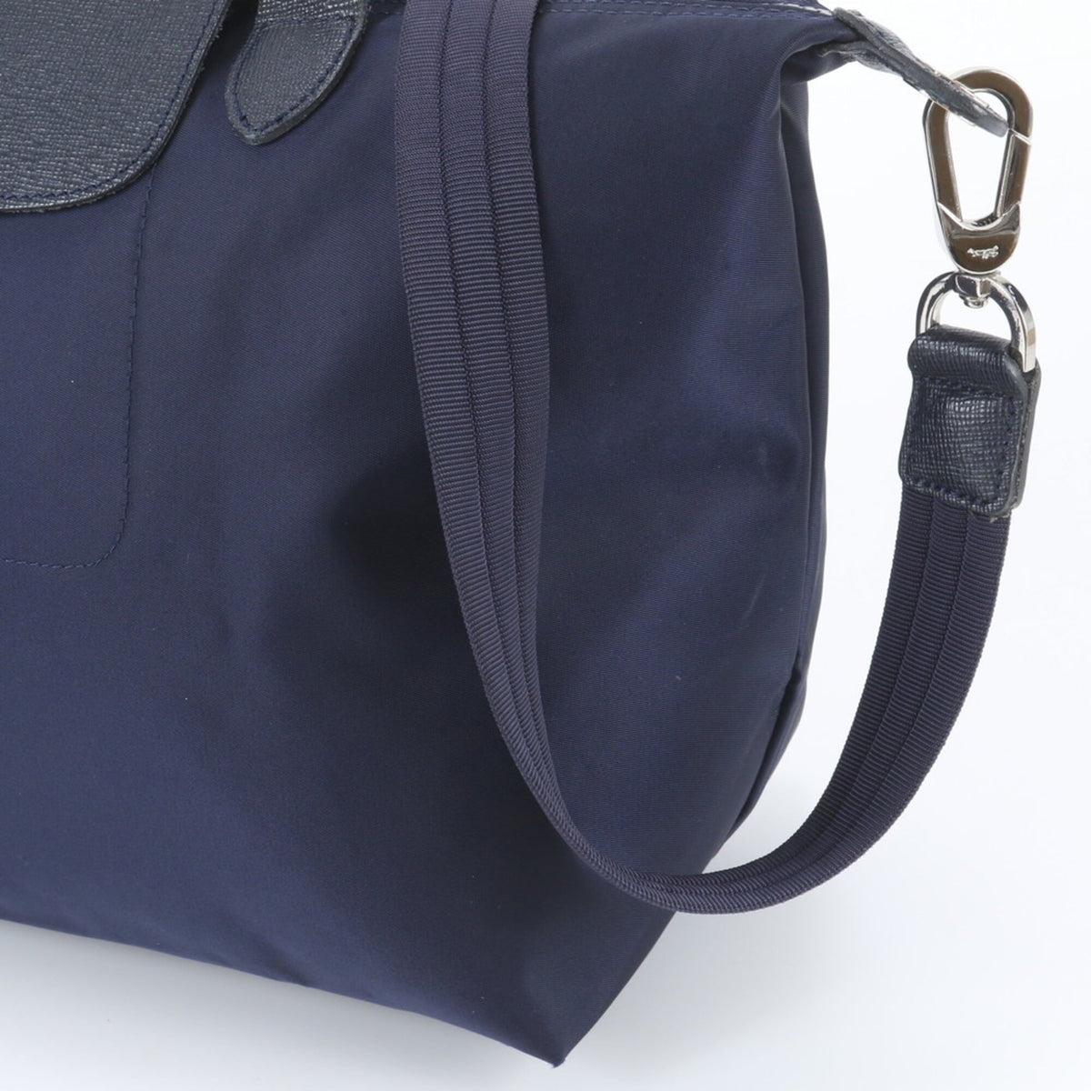 Longchamp Navy Leather Nylon Crossbody Bag Handbag Shoulder Bag Tote Bag (Pre-Owned)
