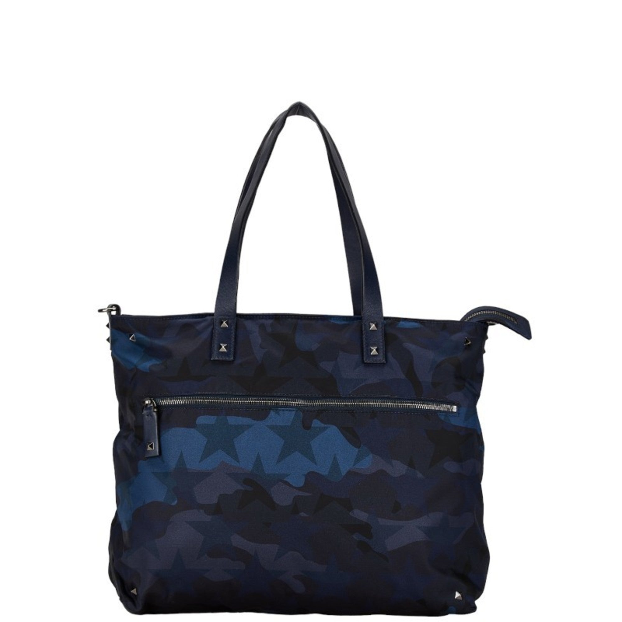 Valentino Blue Camouflage Navy Nylon Leather Shoulder Bag Tote Bag (Pre-Owned)