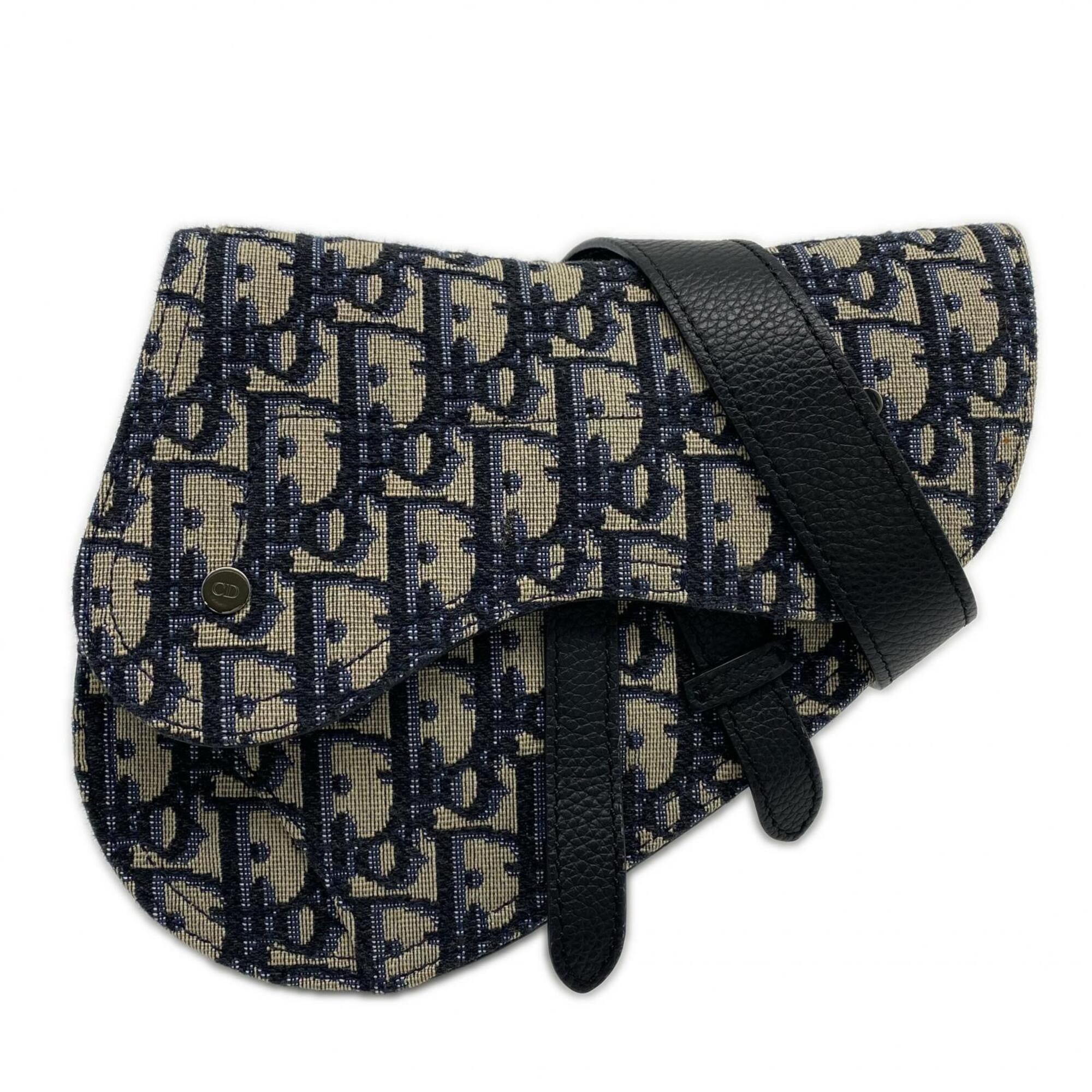 Christian Dior Gray Navy Cotton Shoulder Bag (Pre-Owned)