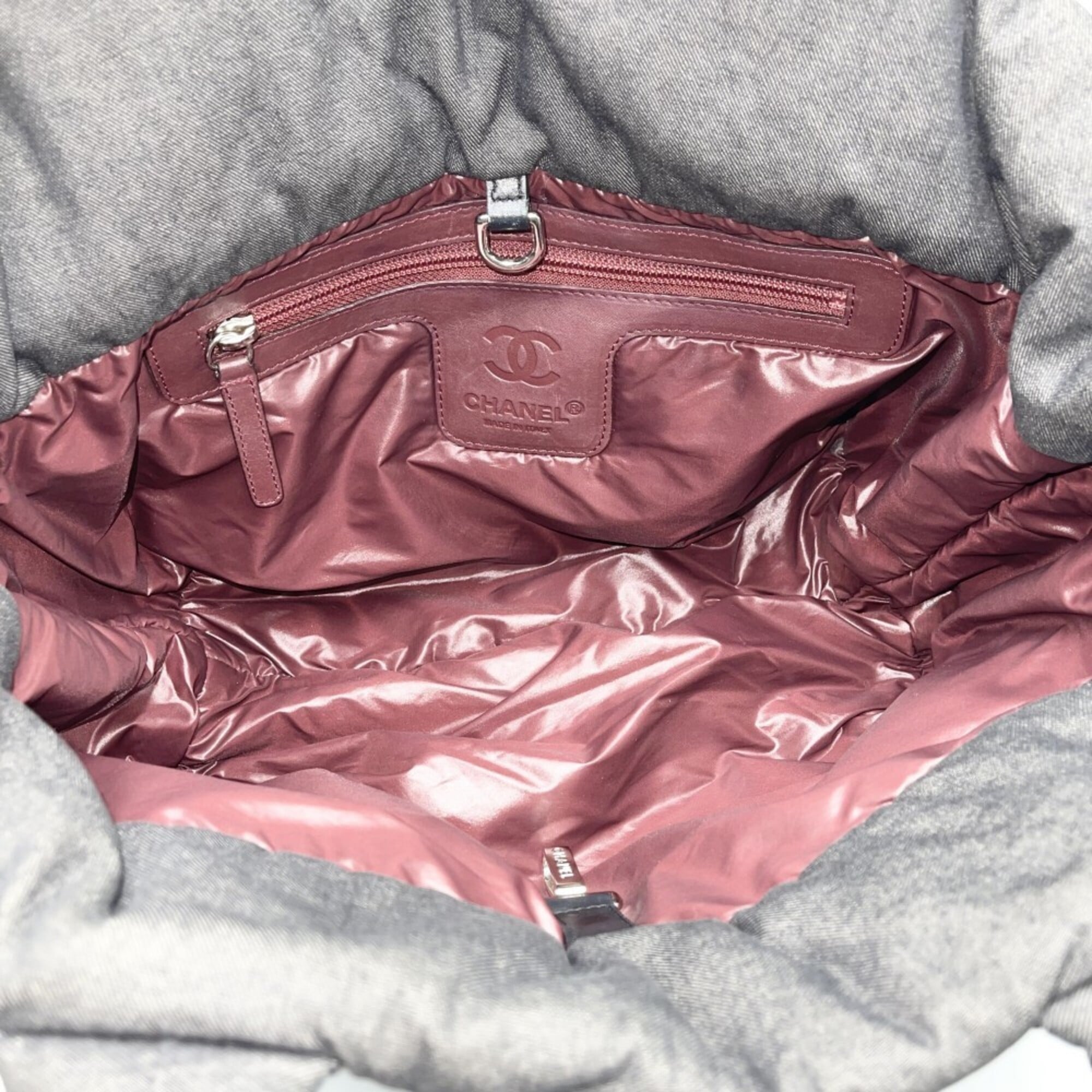 Chanel Bordeaux Gray Canvas Nylon Handbag Tote Bag (Pre-Owned)
