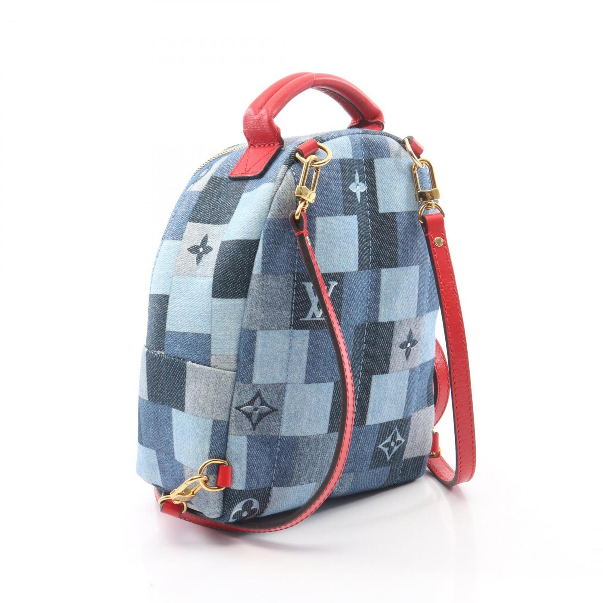 Louis Vuitton Blue Red Color Canvas Monogram Denim Leather Backpack Handbag (Pre-Owned)