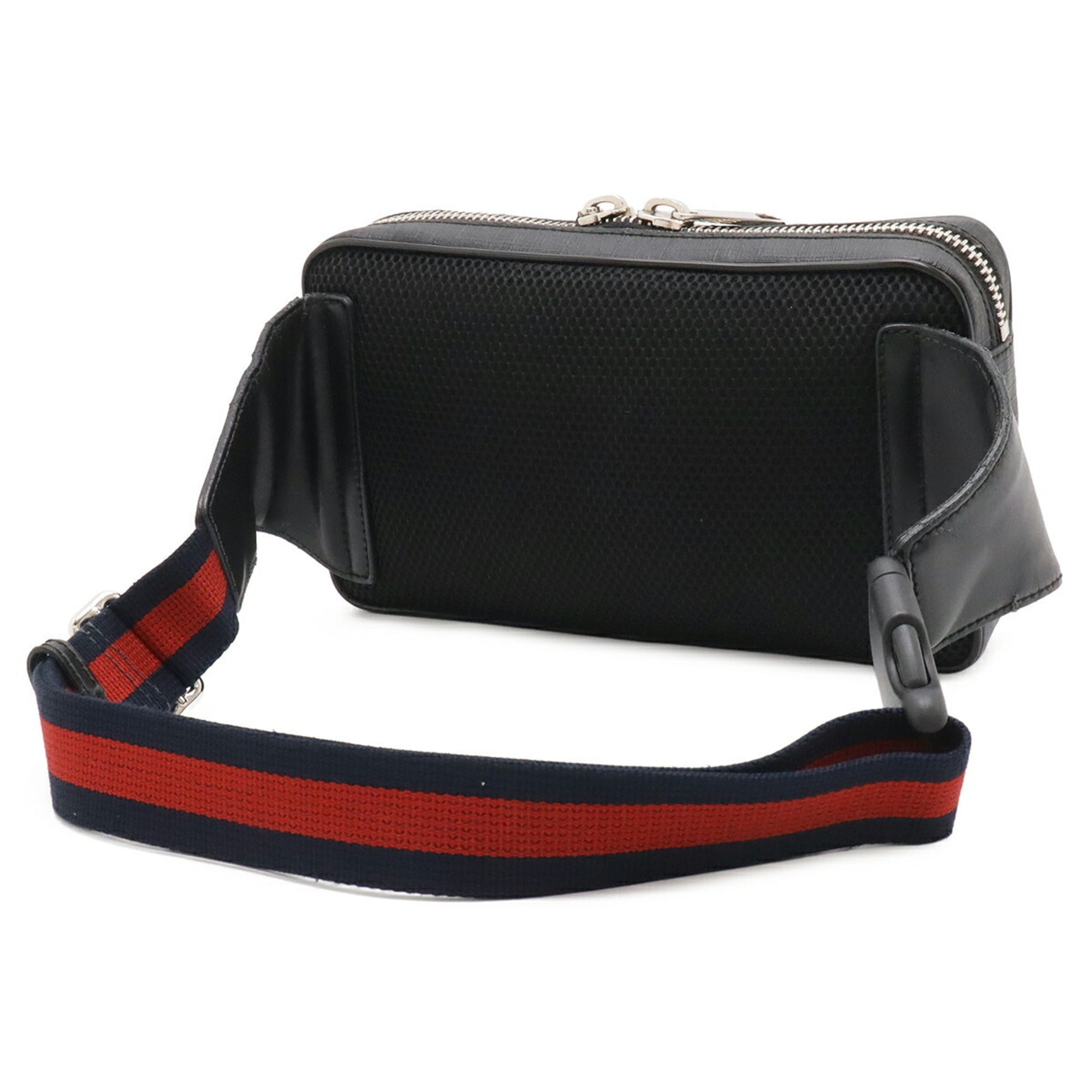 Gucci Black Dark Gray Multi-Color Navy Red Color Gg Supreme Canvas Pvc Coated Canvas Leather Fanny Pack Sling Bag (Pre-Owned)