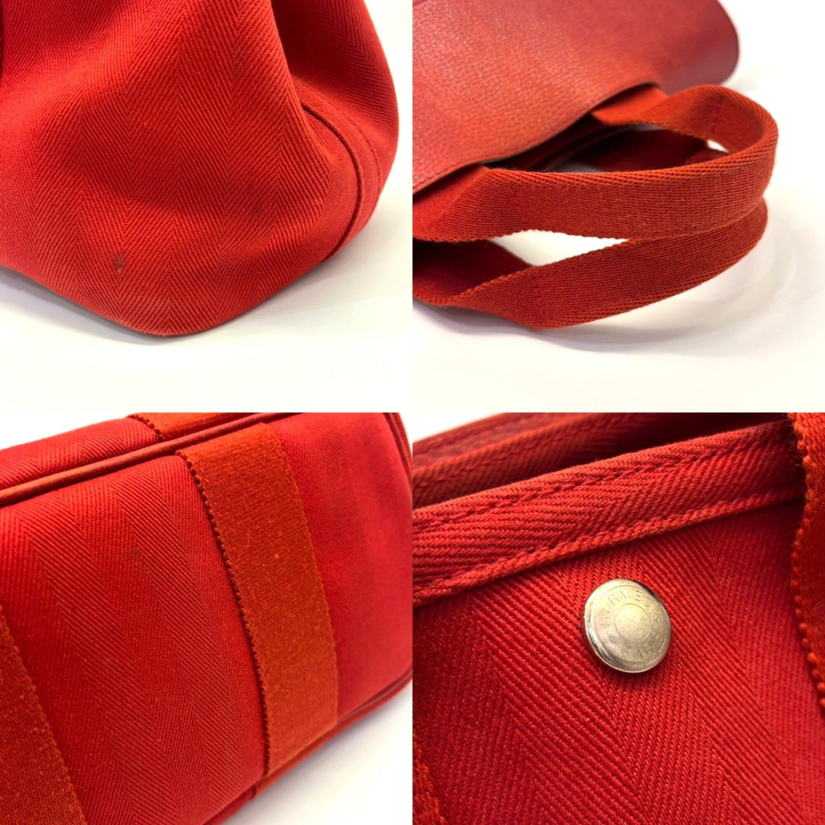 Hermes Red Color Toile Chevron Handbag Pouch (Pre-Owned)