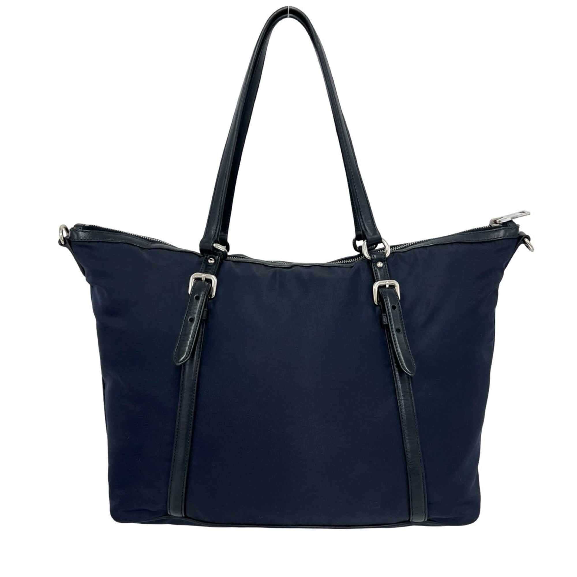 Prada Black Navy Nylon Leather Boston Bag Shoulder Bag Tote Bag (Pre-Owned)