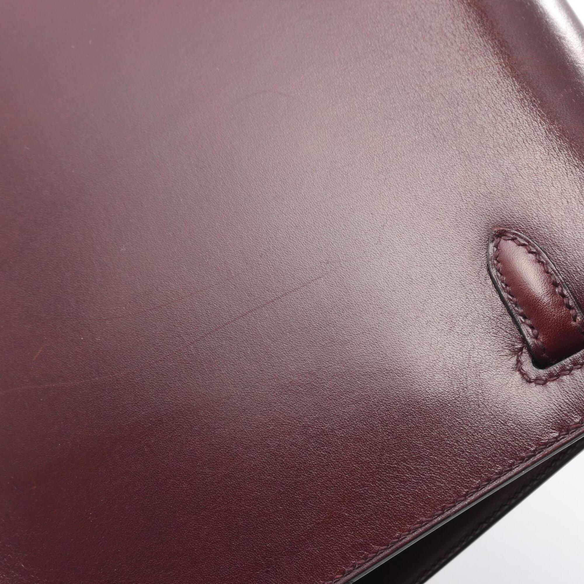 Hermes Bordeaux Rouge H Leather Handbag (Pre-Owned)