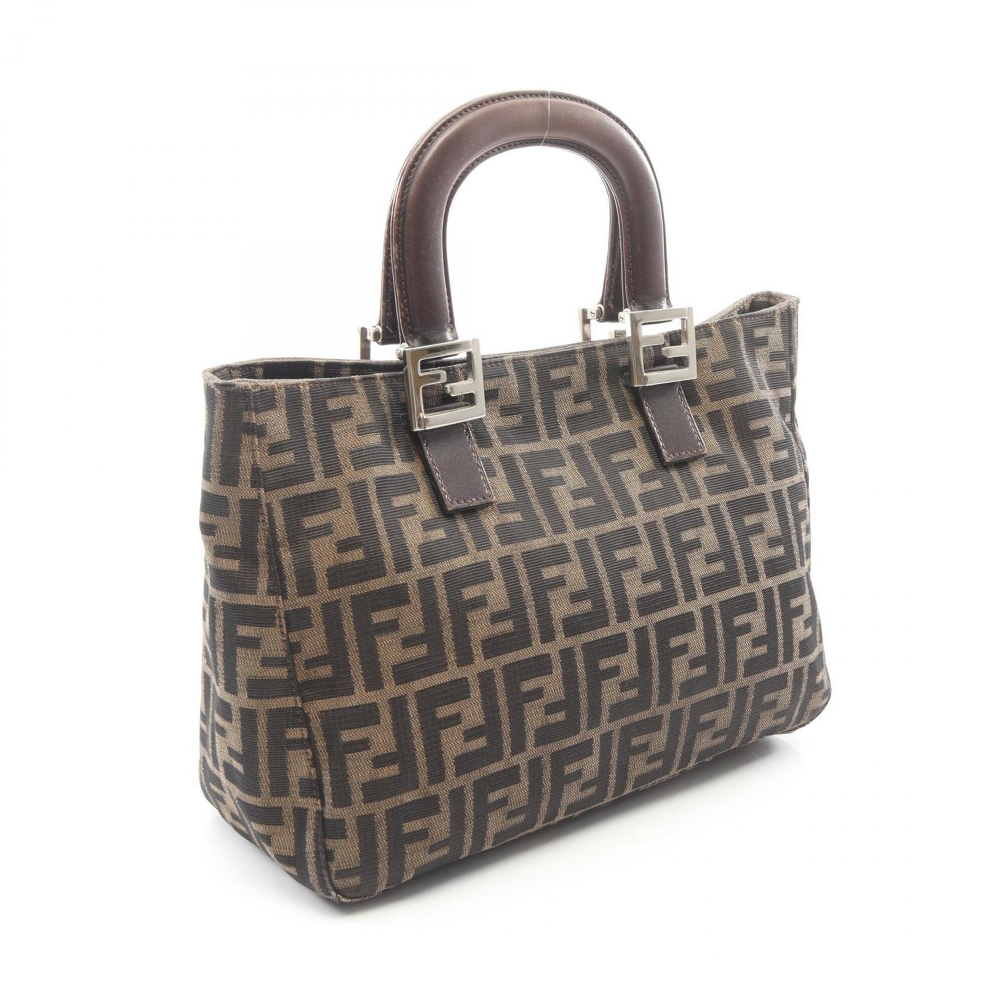 Fendi Zucca Brown Canvas Leather Handbag Tote Bag (Pre-Owned)