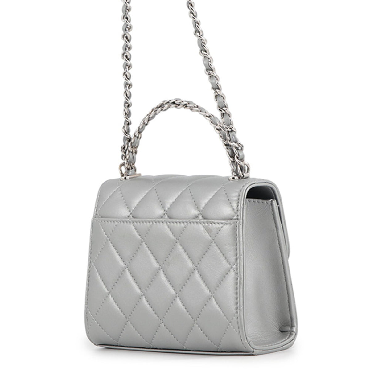 Chanel Matelasse Silver Leather Handbag Shoulder Bag (Pre-Owned)