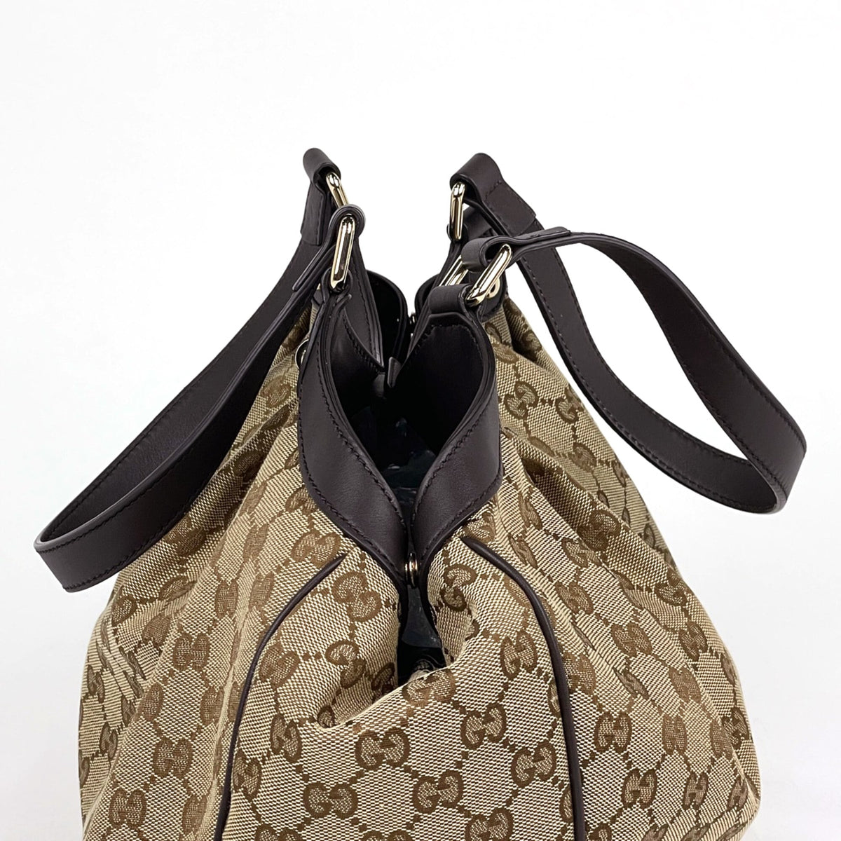 Gucci Brown Gg Canvas Leather Tote Bag (Pre-Owned)