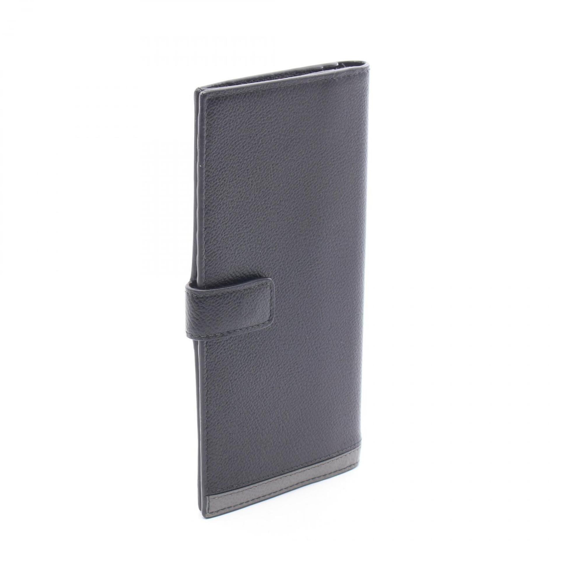 Prada Black Gray Leather Long Wallet (Bi-Fold) (Pre-Owned)