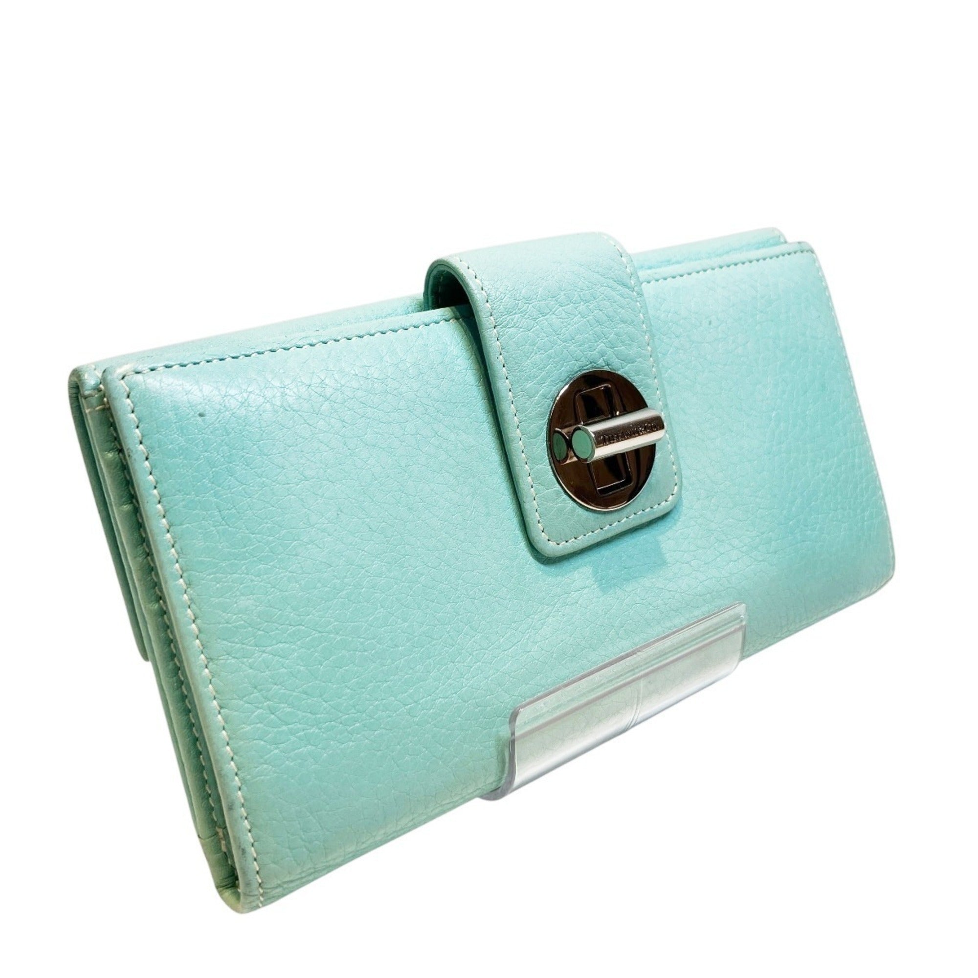 Tiffany Blue Emerald Green Leather Long Wallet (Bi-Fold) (Pre-Owned)