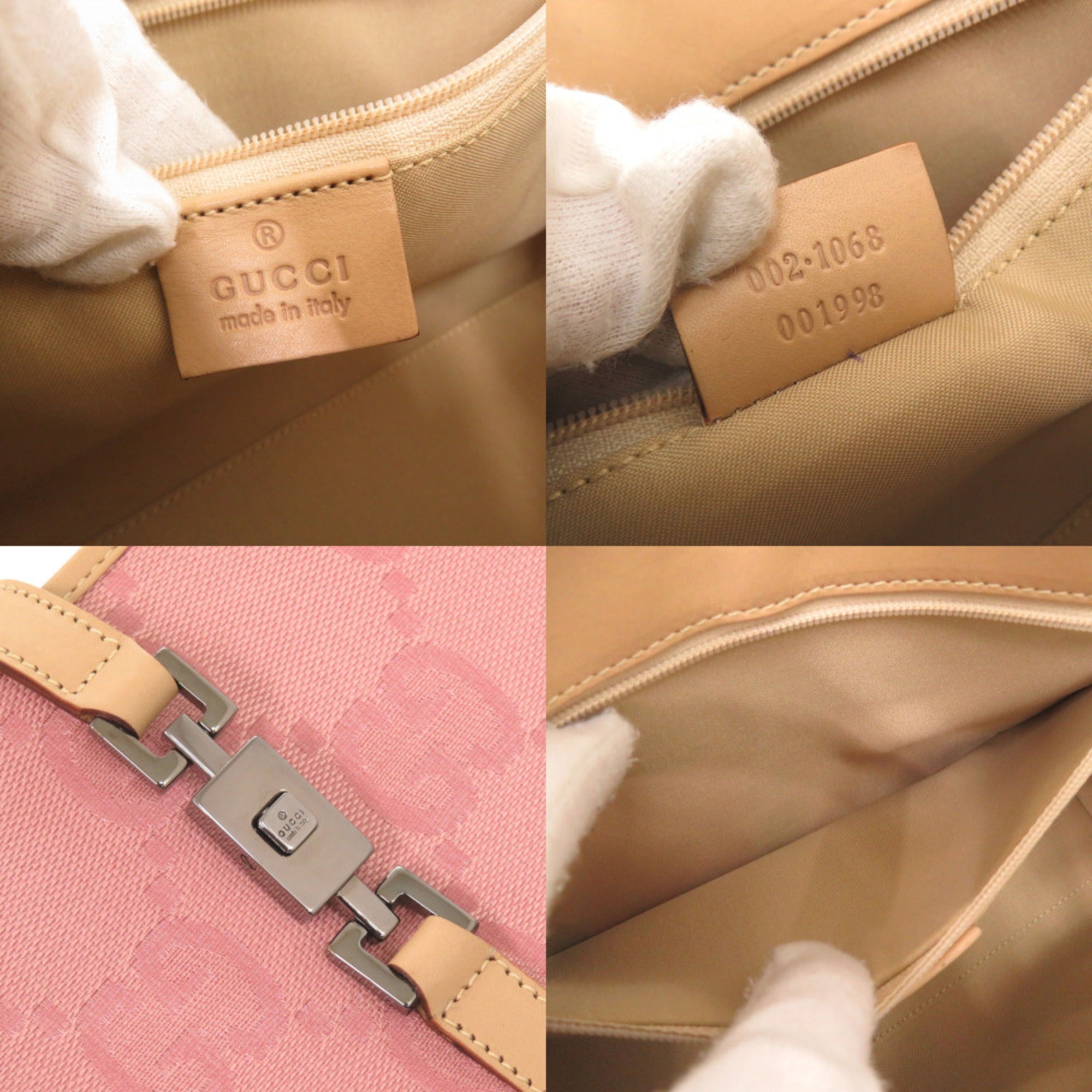 Gucci Beige Pink Gg Canvas Leather Handbag Shoulder Bag (Pre-Owned)