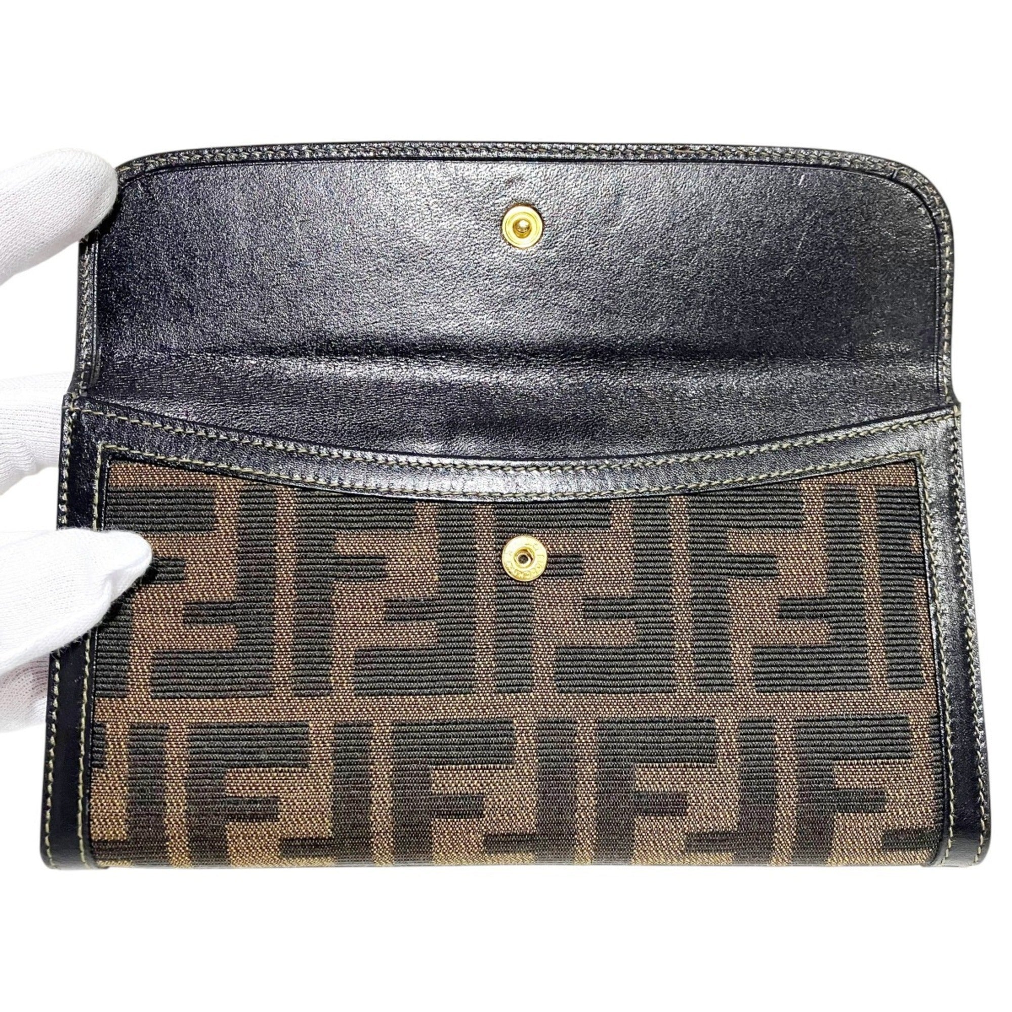 Fendi Brown Canvas Leather Long Wallet (Bi-Fold) (Pre-Owned)