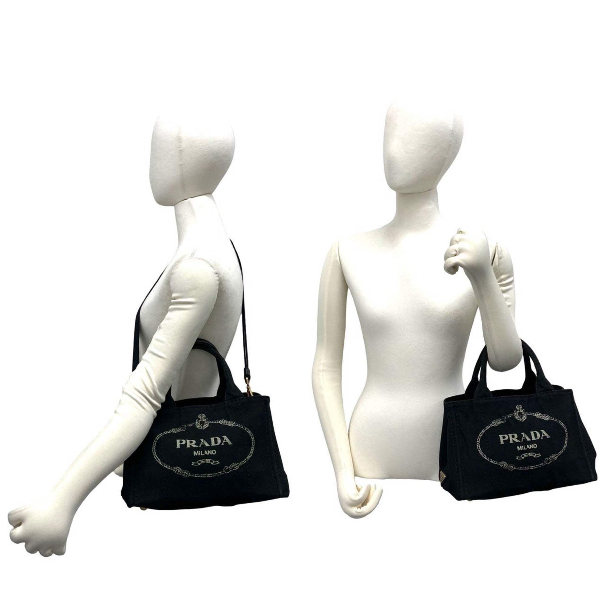 Prada Black Canvas Shoulder Bag Tote Bag (Pre-Owned)