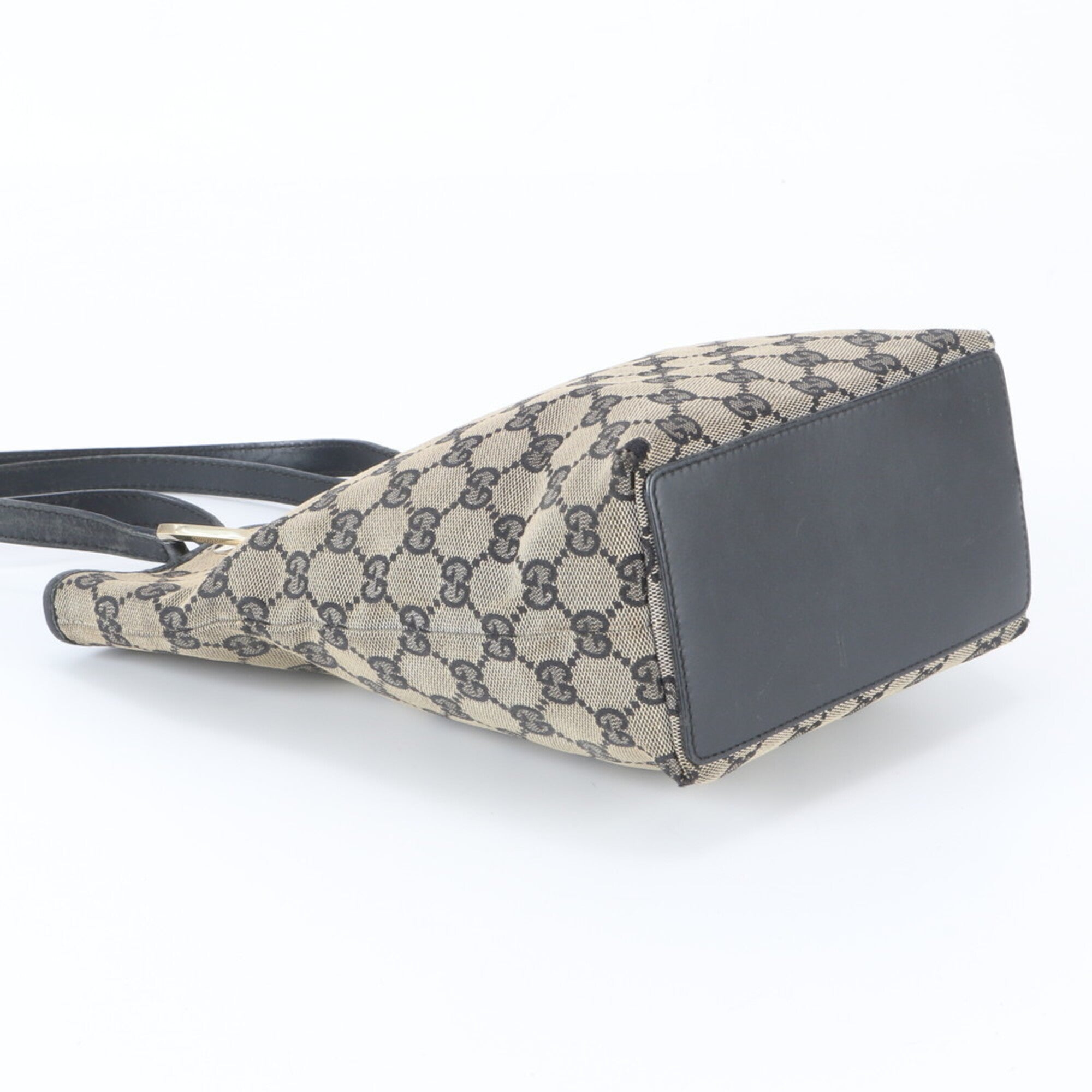 Gucci Gg Canvas Black Brown Leather Canvas Handbag Tote Bag (Pre-Owned)