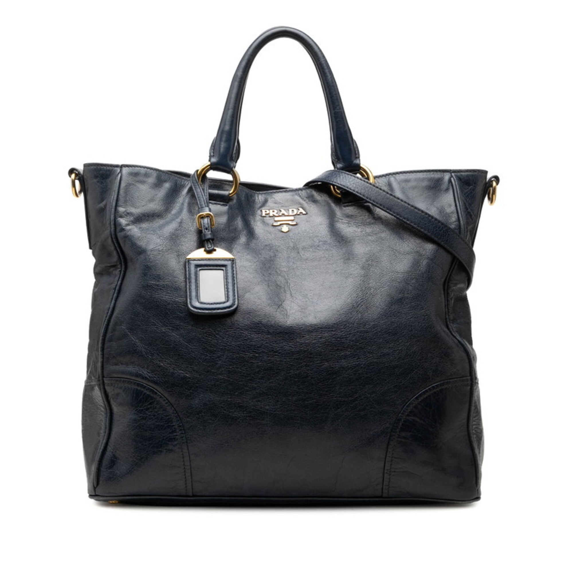 Prada Navy Leather Handbag Shoulder Bag (Pre-Owned)