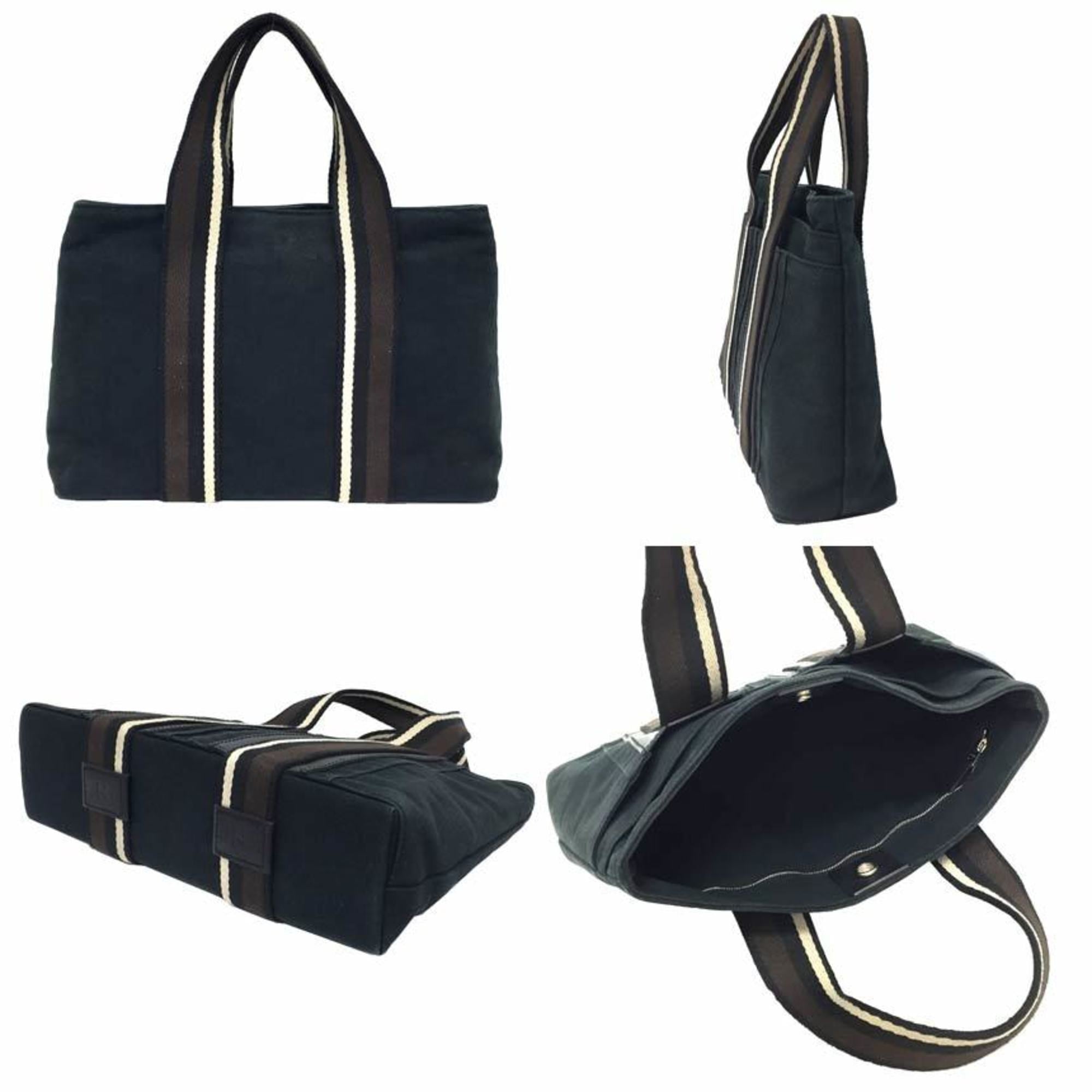 Hermes Black Canvas Leather Tote Bag (Pre-Owned)