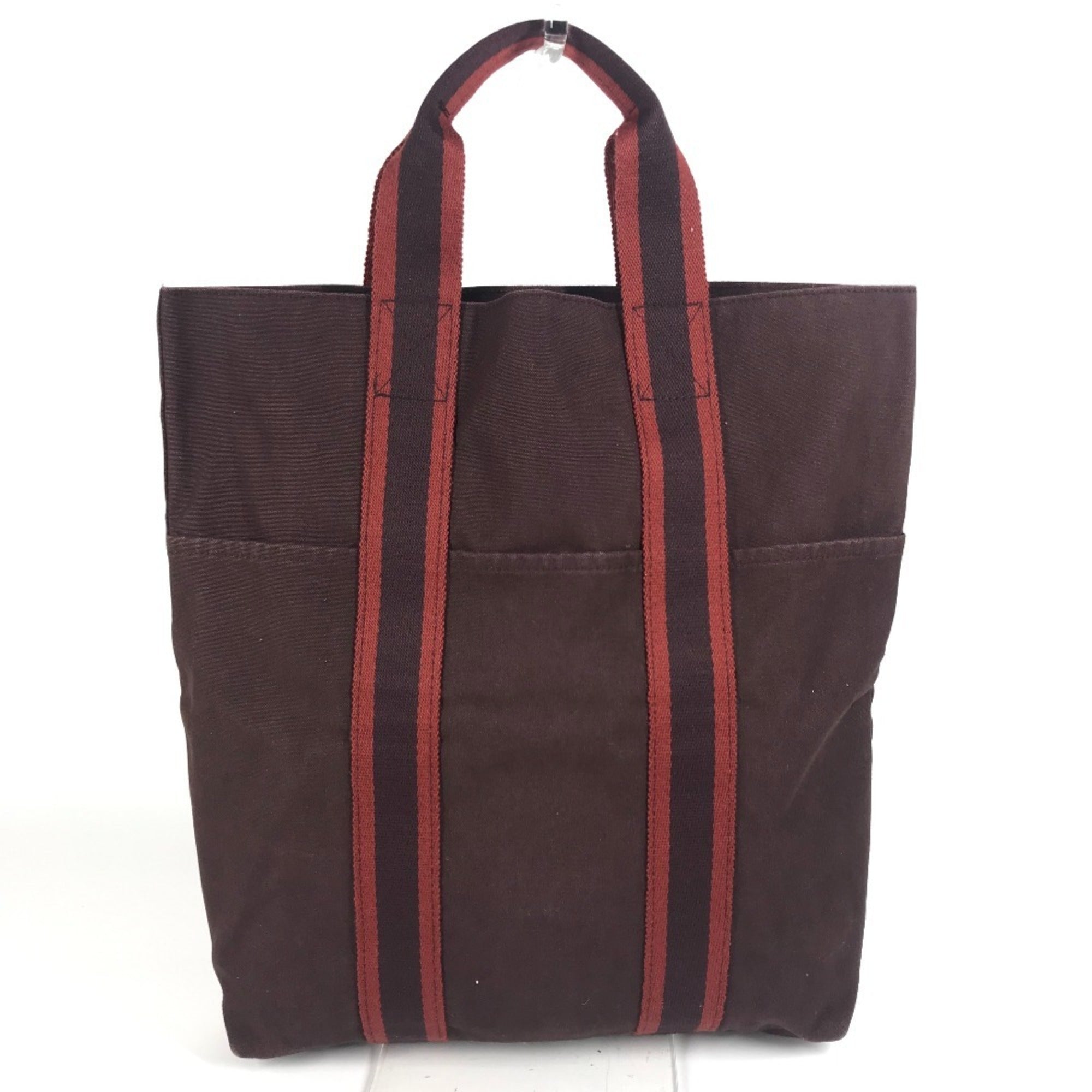 Hermes Bordeaux Brown Cotton Handbag Tote Bag (Pre-Owned)
