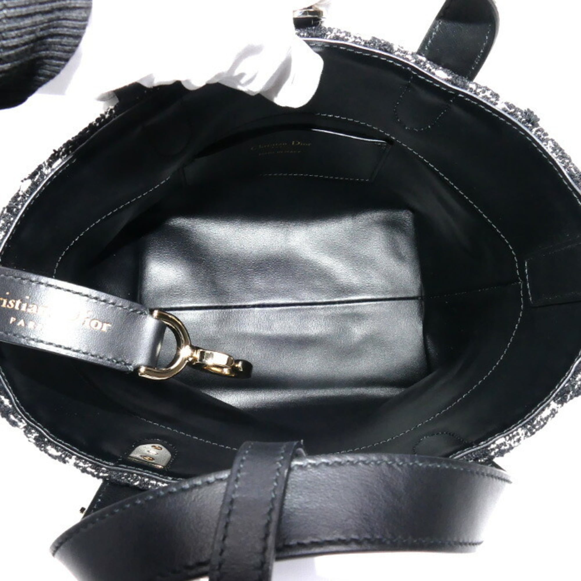 Christian Dior Black Cotton Fabric Leather Shoulder Bag Tote Bag (Pre-Owned)