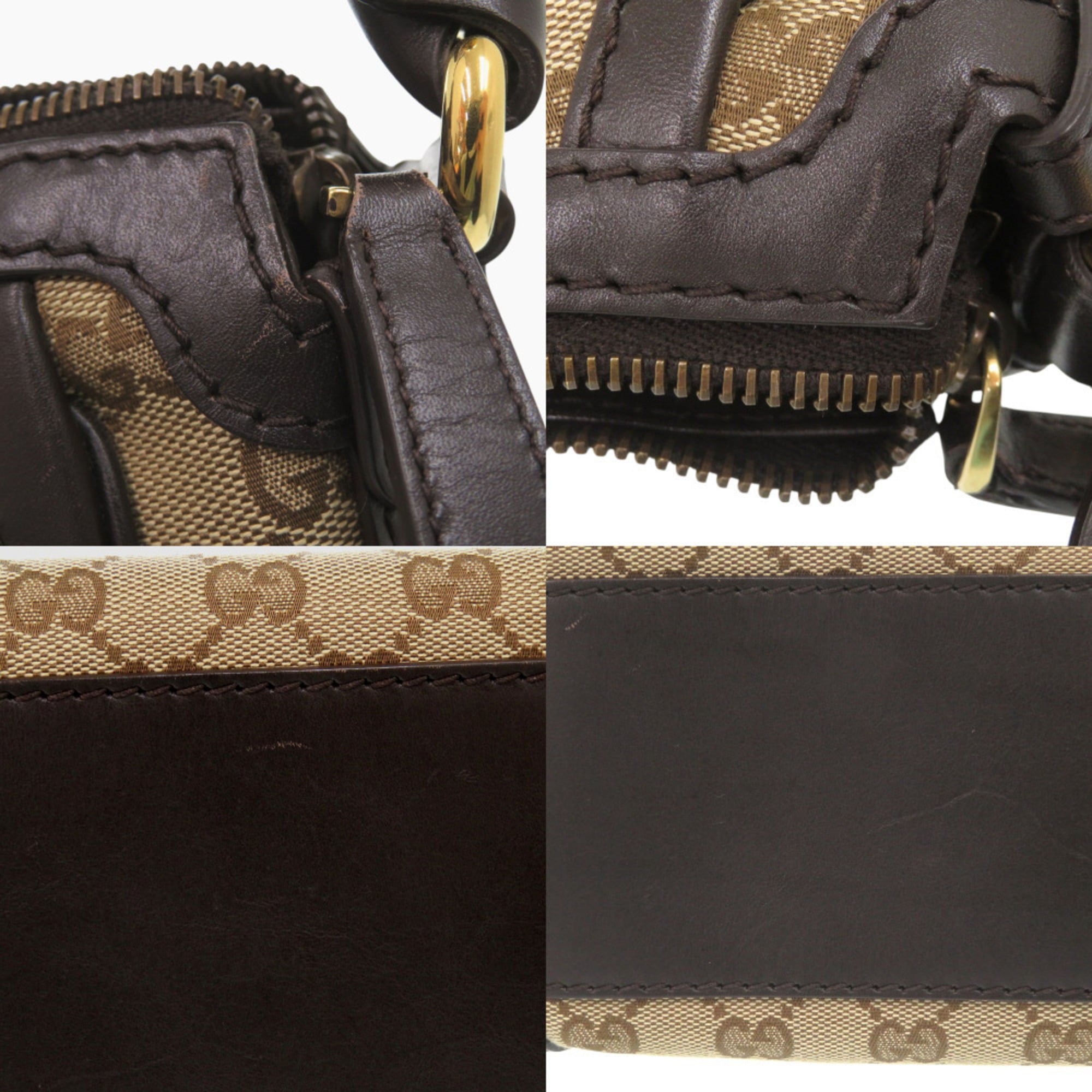 Gucci Beige Dark Brown Gg Canvas Leather Handbag Shoulder Bag (Pre-Owned)