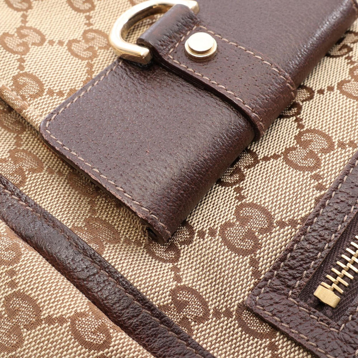 Gucci Beige Brown Canvas Leather Handbag Tote Bag (Pre-Owned)