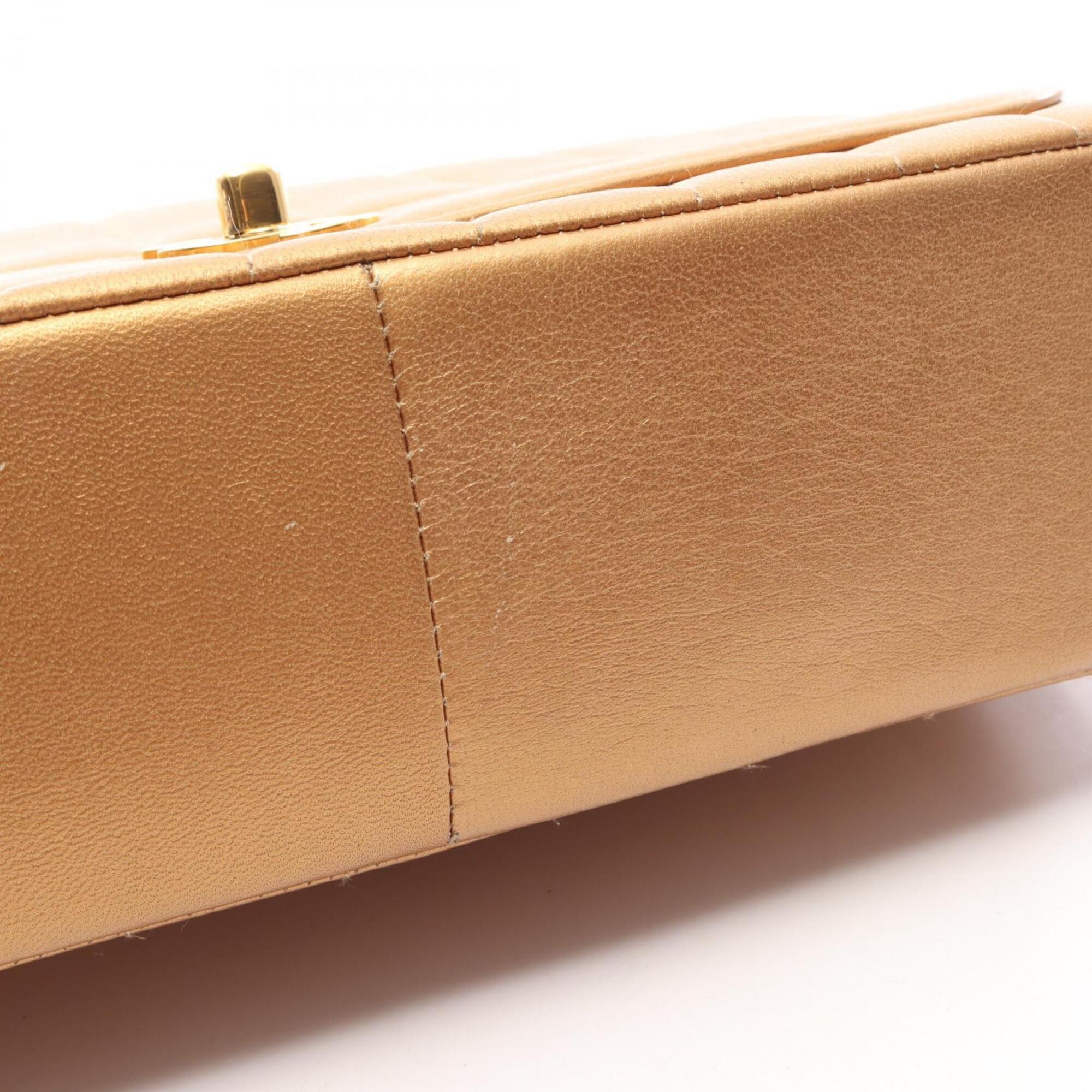 Chanel Gold Brown Leather Handbag Shoulder Bag (Pre-Owned)
